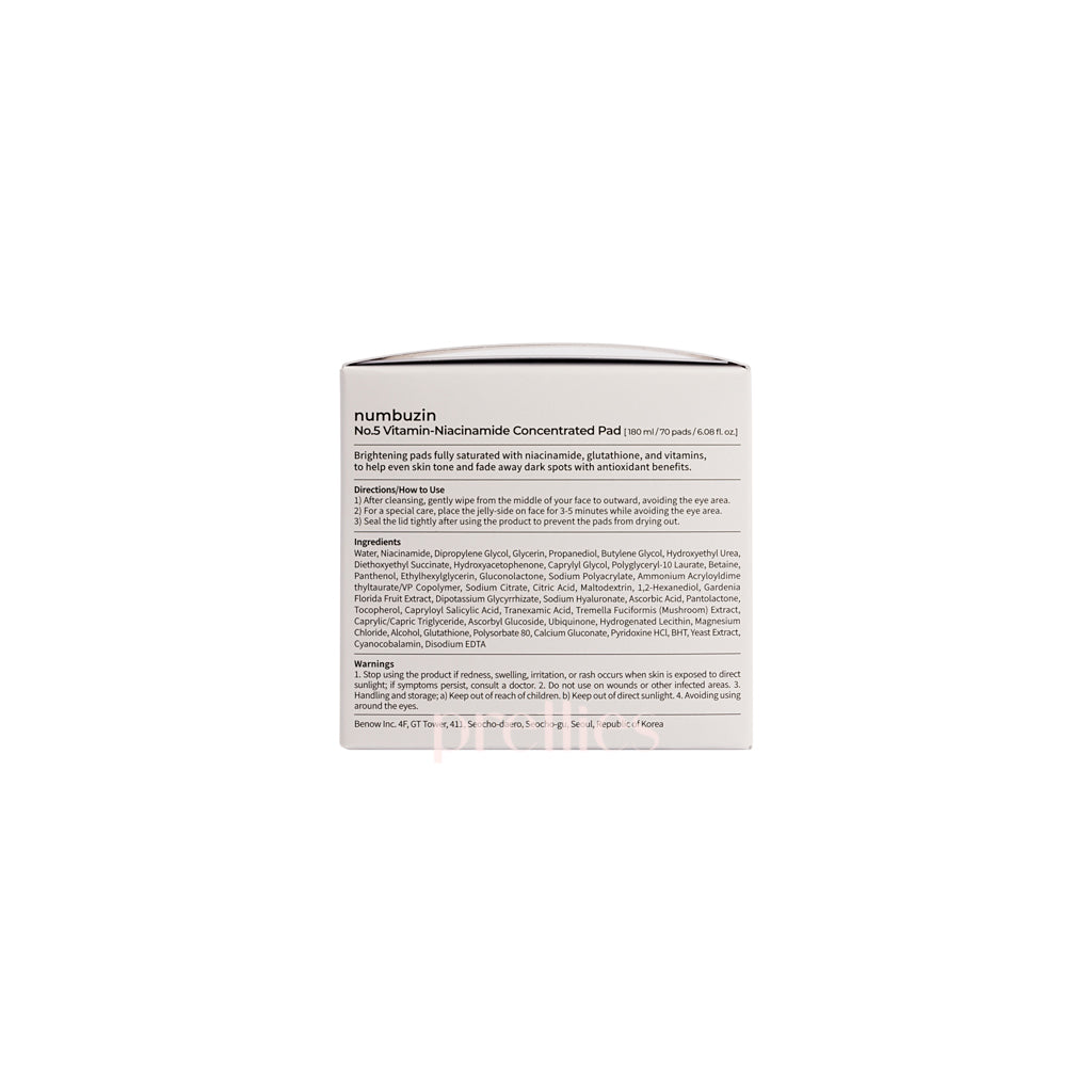 Numbuzin No.5 Vitamin Niacinamide Concentrated Pads - 70 Count | Brightening & Pore Care | Korean Skincare for Glowing Skin | Perfect for Daily Toner Step & Travel Skincare Routine