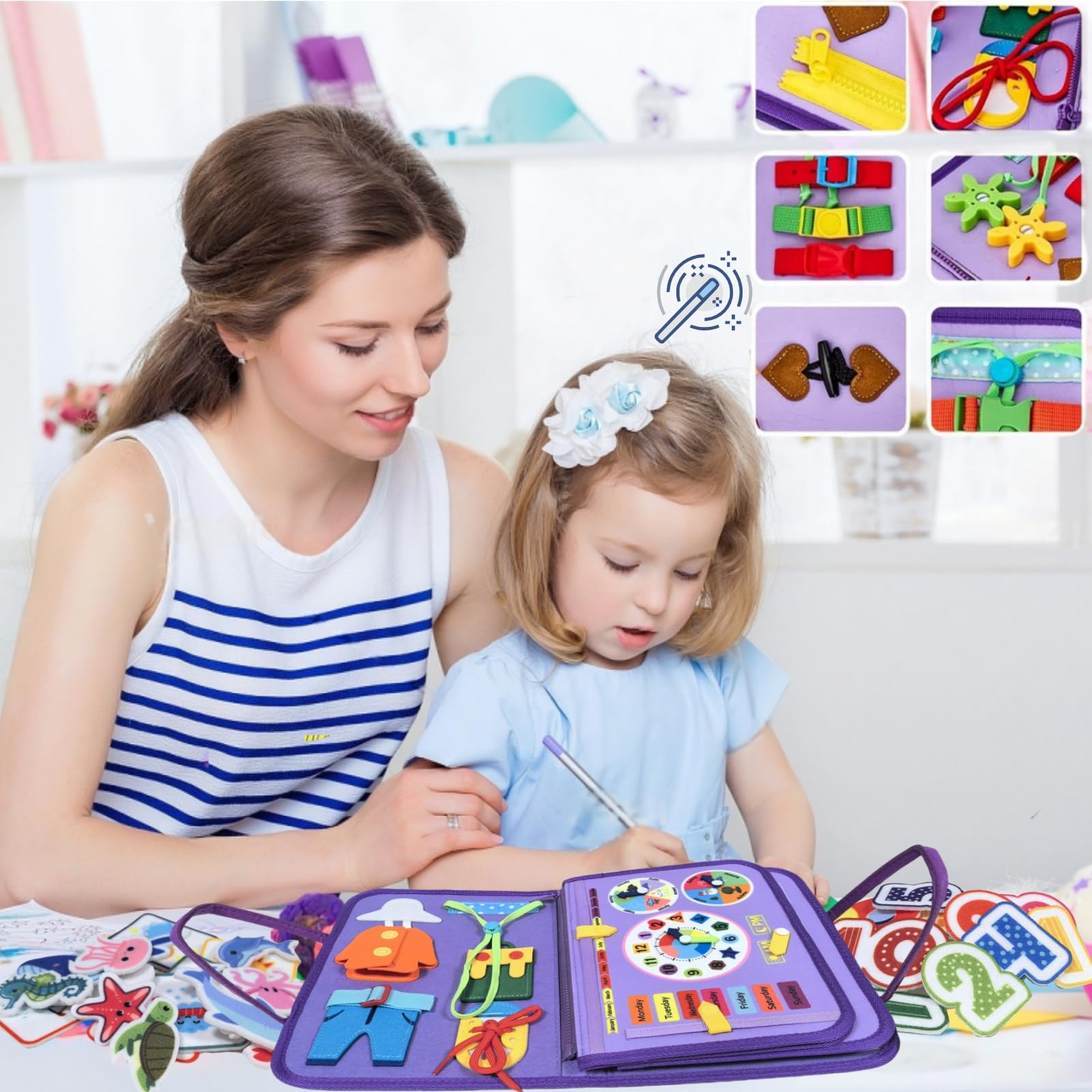 Montessori Busy Board for Toddlers 1-4 Years Old - Sensory Learning Toy with Buckles, Zippers & Locks - Educational Travel Activity for Boys & Girls - Perfect Birthday Gift for 1-3 Year Olds (Purple) - Great for Airplane, Car Rides & Quiet Playtime