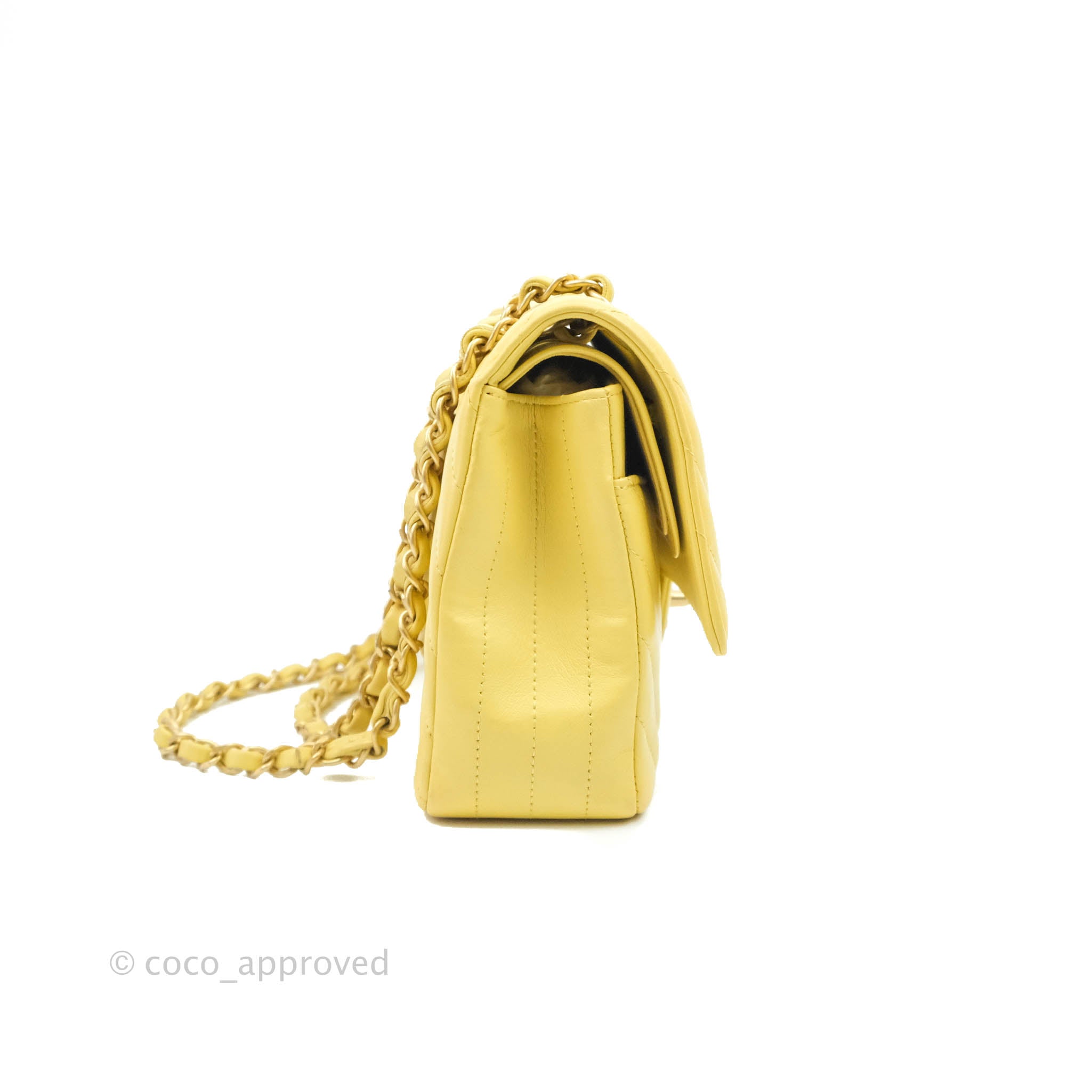 Chanel Classic Medium Flap Bag - Chevron Yellow Lambskin Leather with Gold Hardware | Luxury Designer Handbag for Women | Perfect for Parties, Date Nights & Special Occasions