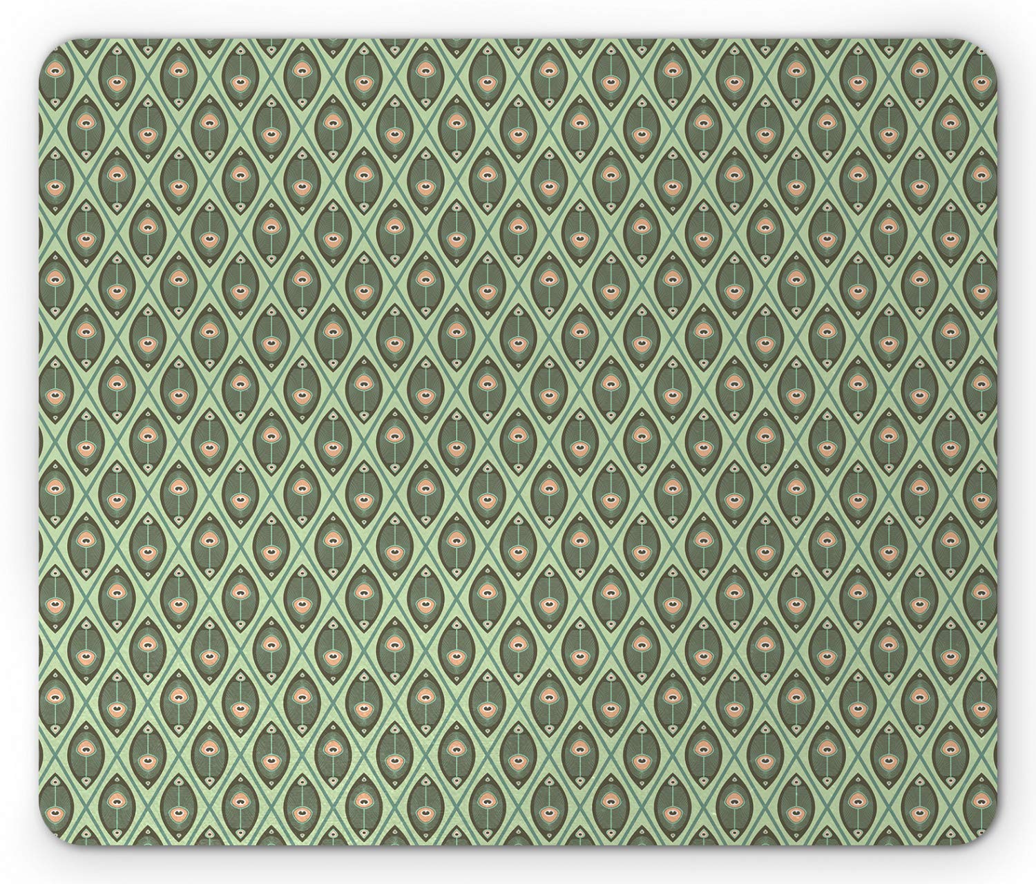 Ambesonne Geometric Mouse Pad with Peacock Feathers Design - Non-Slip Rubber Base, Standard Size Rectangle Mousepad in Pistachio Green & Tan - Perfect for Office, Gaming & Home Computer Use