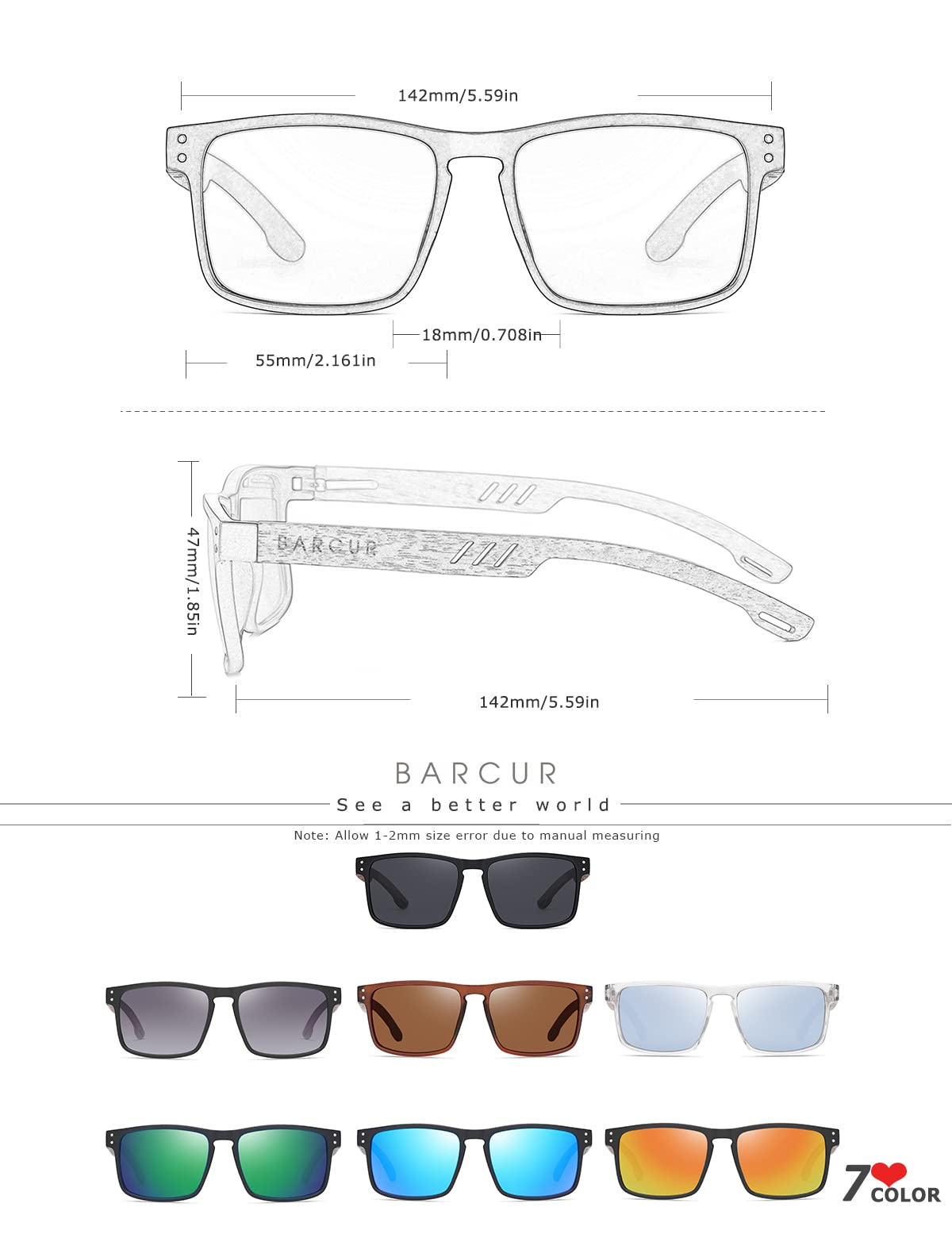 Square Wooden Sunglasses for Men - Polarized UV Protection Lenses, Walnut Wood Frame - Perfect for Outdoor Activities, Beach, and Driving