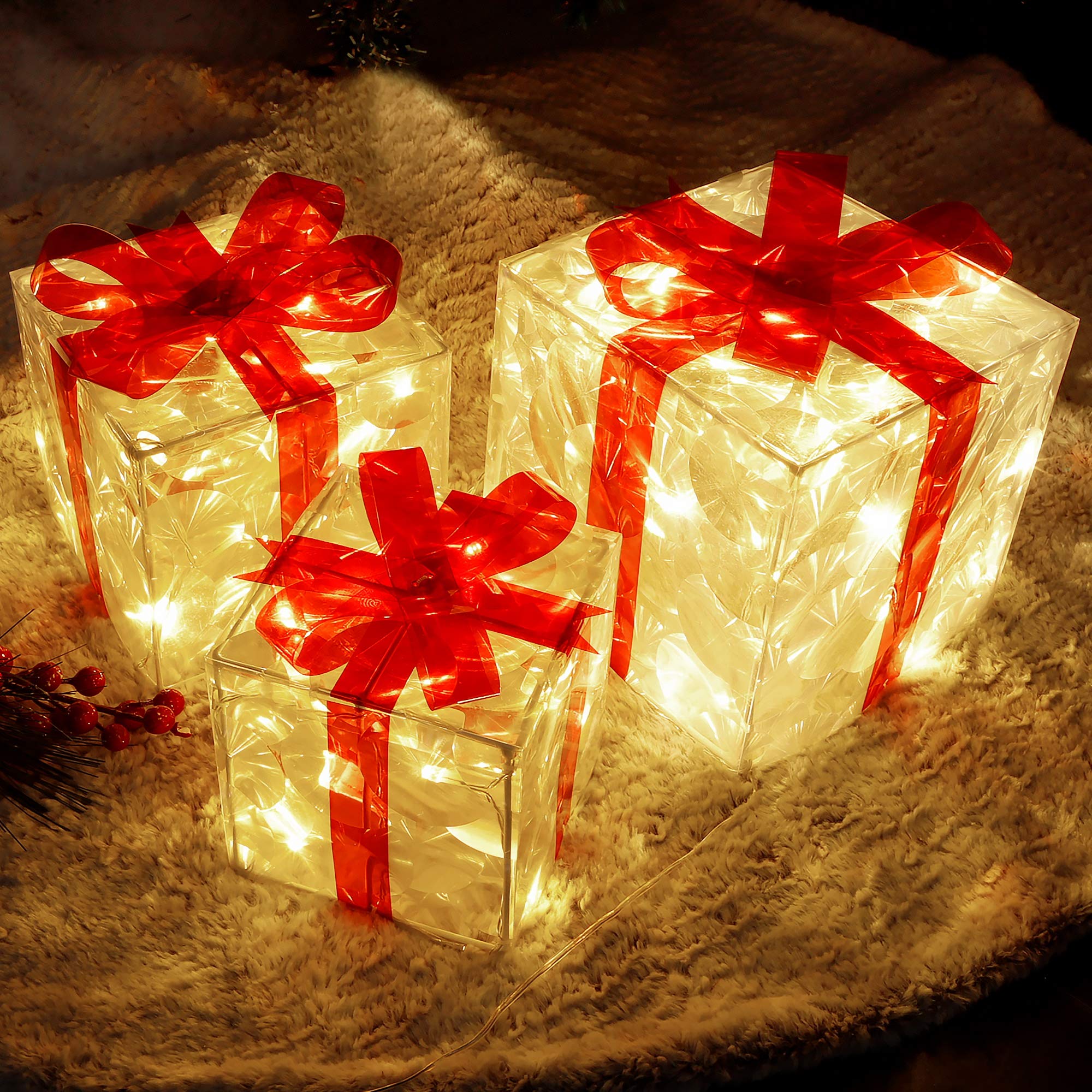Lulu Home LED Christmas Light Boxes - Set of 3 for Outdoor Yard Decor