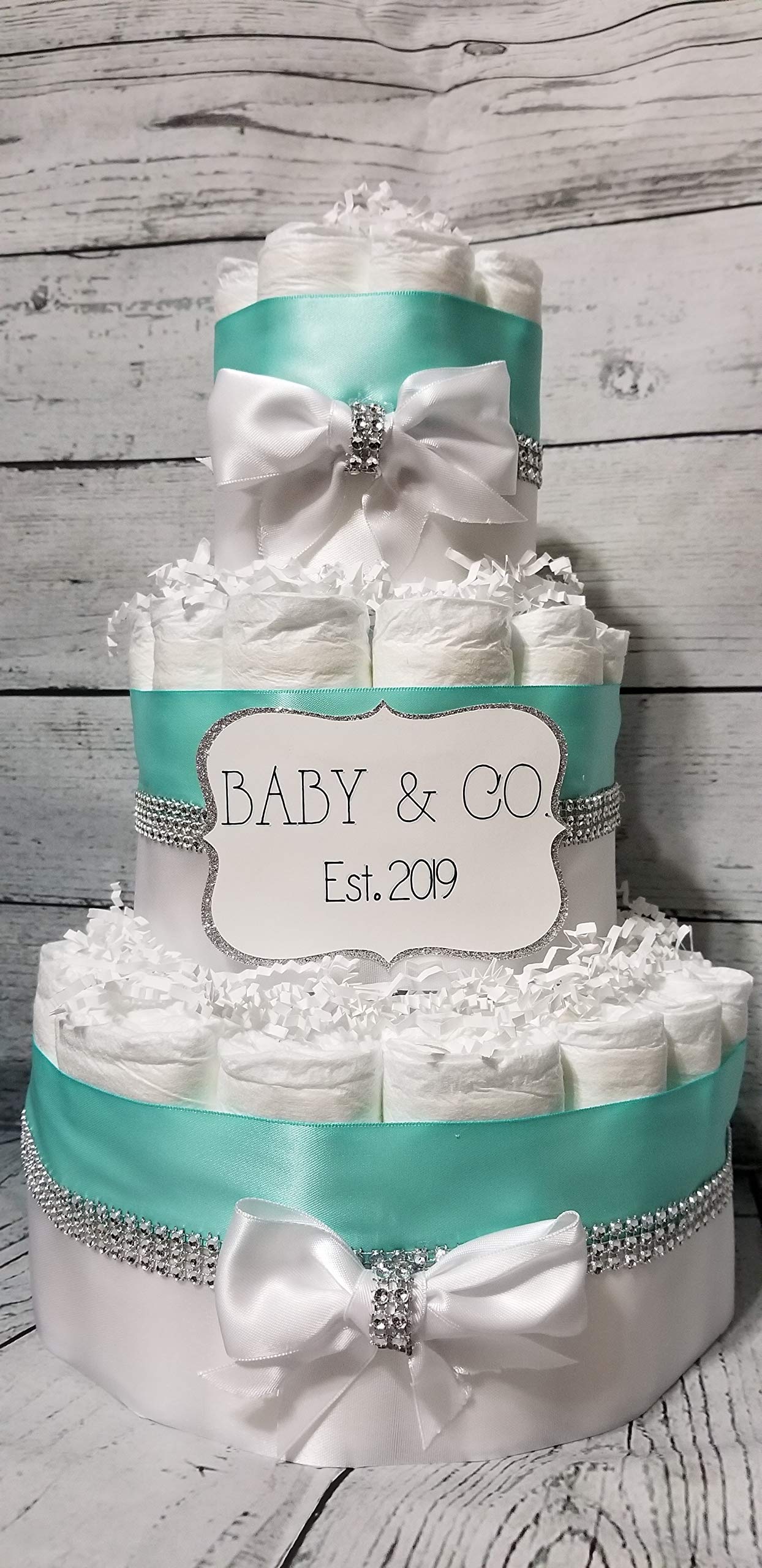 3 Tier Diaper Cake for Baby Shower - Elegant Bling Diaper Gift with Baby & Co Theme | Perfect for Newborn Gifts, Baby Showers, and Gender Reveal Parties