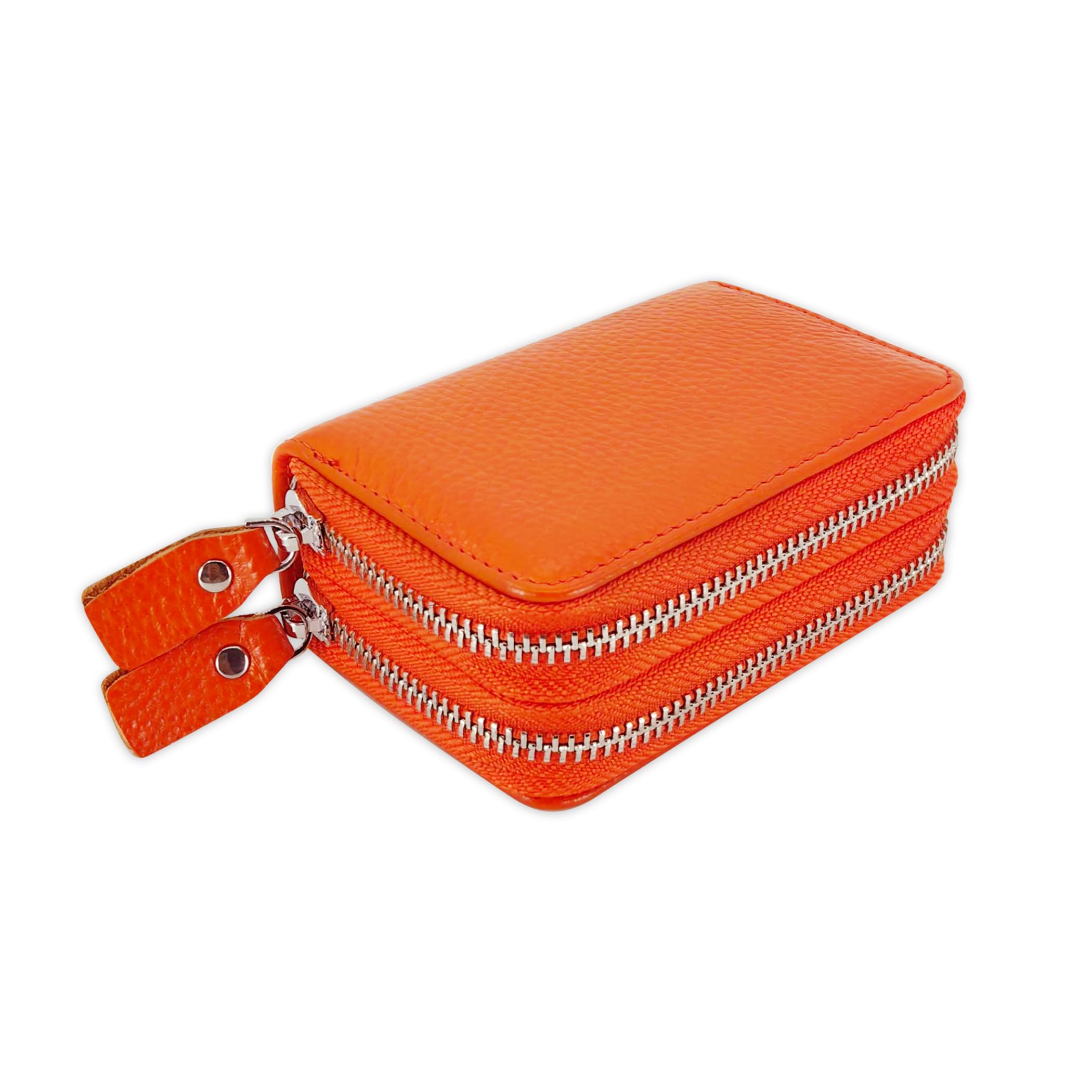 RFID Blocking Leather Credit Card Holder for Women - 12 Compartment Zippered Accordion Wallet (Orange) | Perfect for Travel, Business & Everyday Use