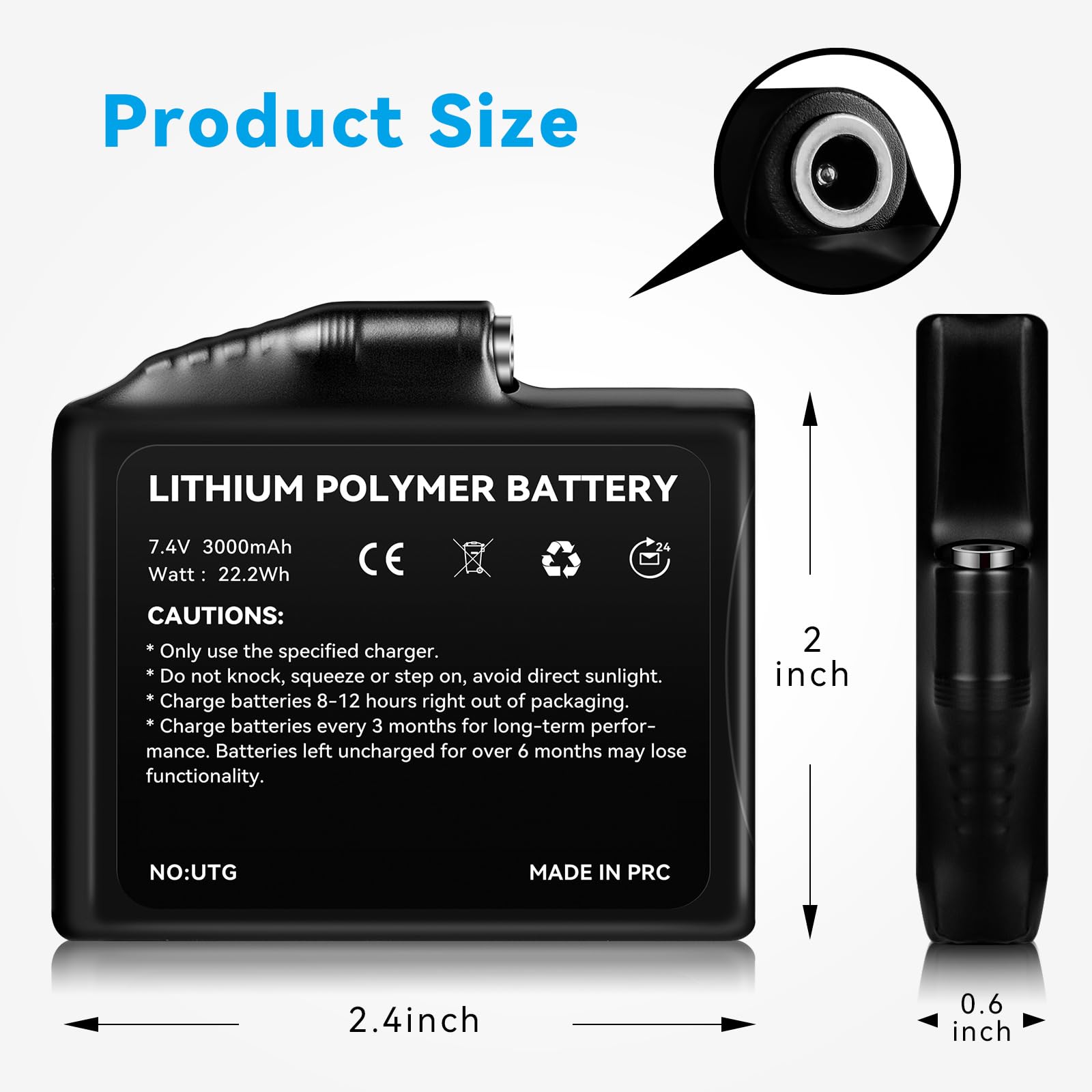 Rechargeable 7.4V 22.2WH Lithium Polymer Battery Pack (2-Pack) - for Heated Gloves, Mittens, Liners & Socks - Perfect for Winter Sports, Skiing, Snowboarding & Outdoor Activities
