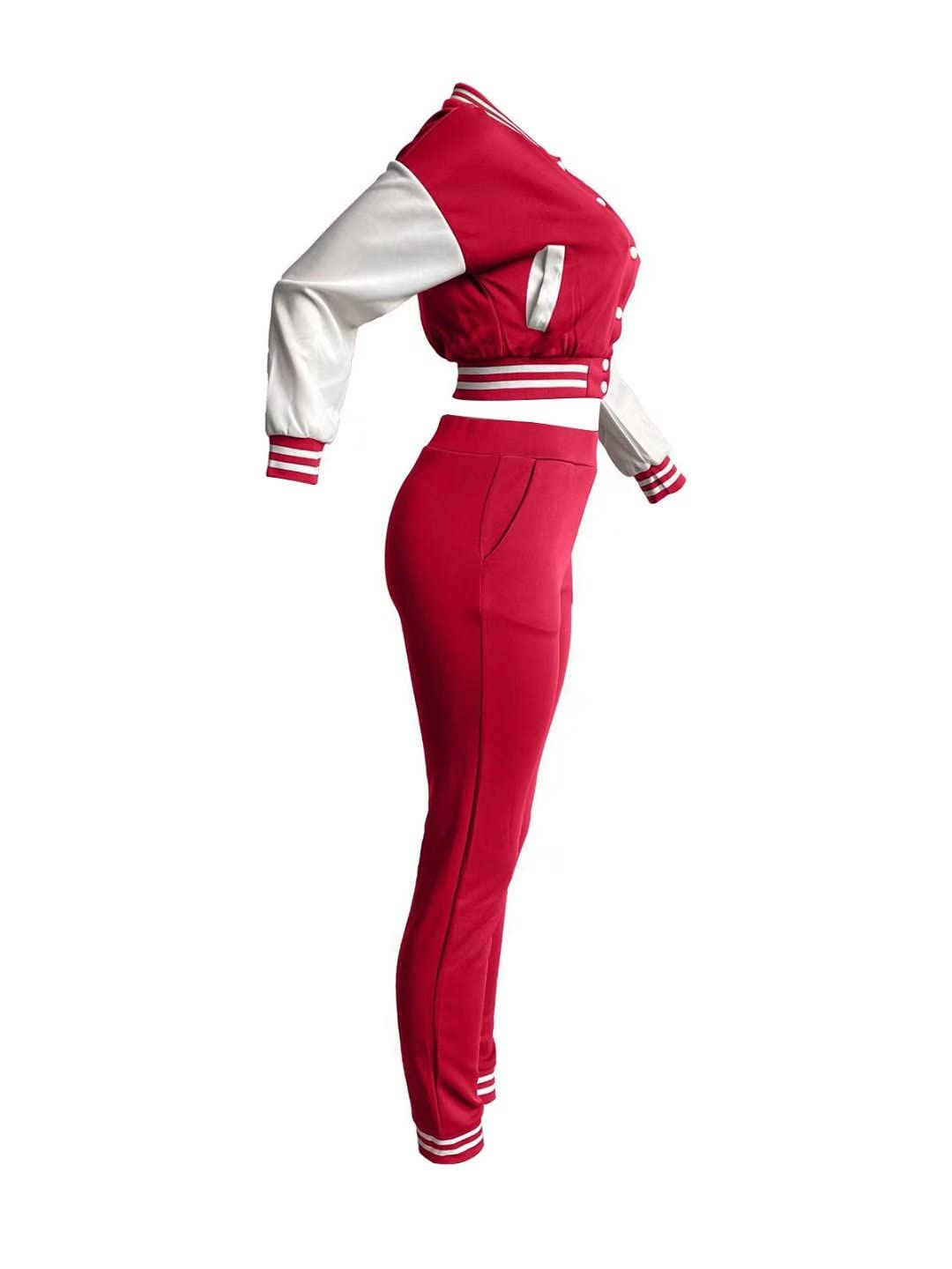Women's 2-Piece Letterman Outfit - Bomber Crop Jacket & Jogger Pants Set with Pockets | Casual Streetwear Tracksuit for College, Sports & Everyday Fashion