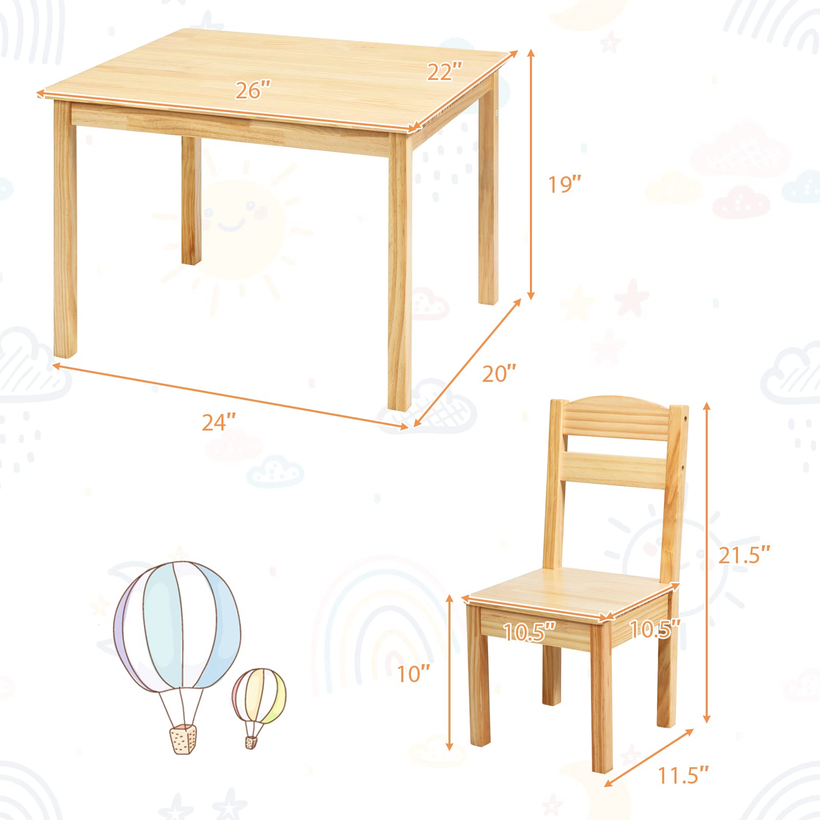 BETTARY Kids Wooden Table and Chair Set - 5 Piece Toddler Activity Furniture for Studying, Crafts, Art & Dining | Sturdy Playroom Set for Ages 2-6 | Perfect for Preschool Learning, Creative Play & Mealtime (Natural Wood)