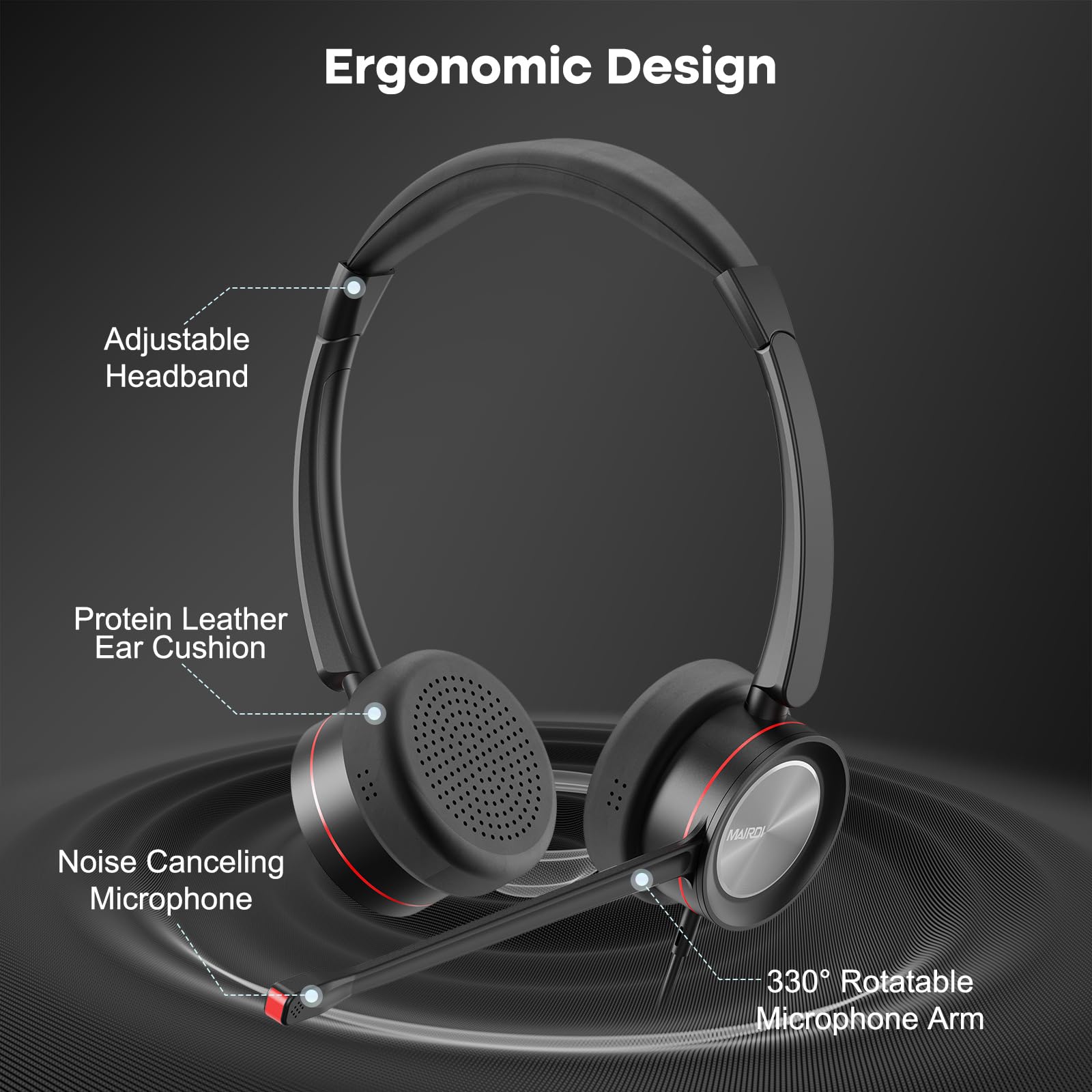 MAIRDI USB Headset with Noise Canceling Microphone for PC, Laptop - Computer Headset for Office Work, Call Center, Business Softphone, Teams & Zoom Meetings - Perfect for Remote Work & Online Classes
