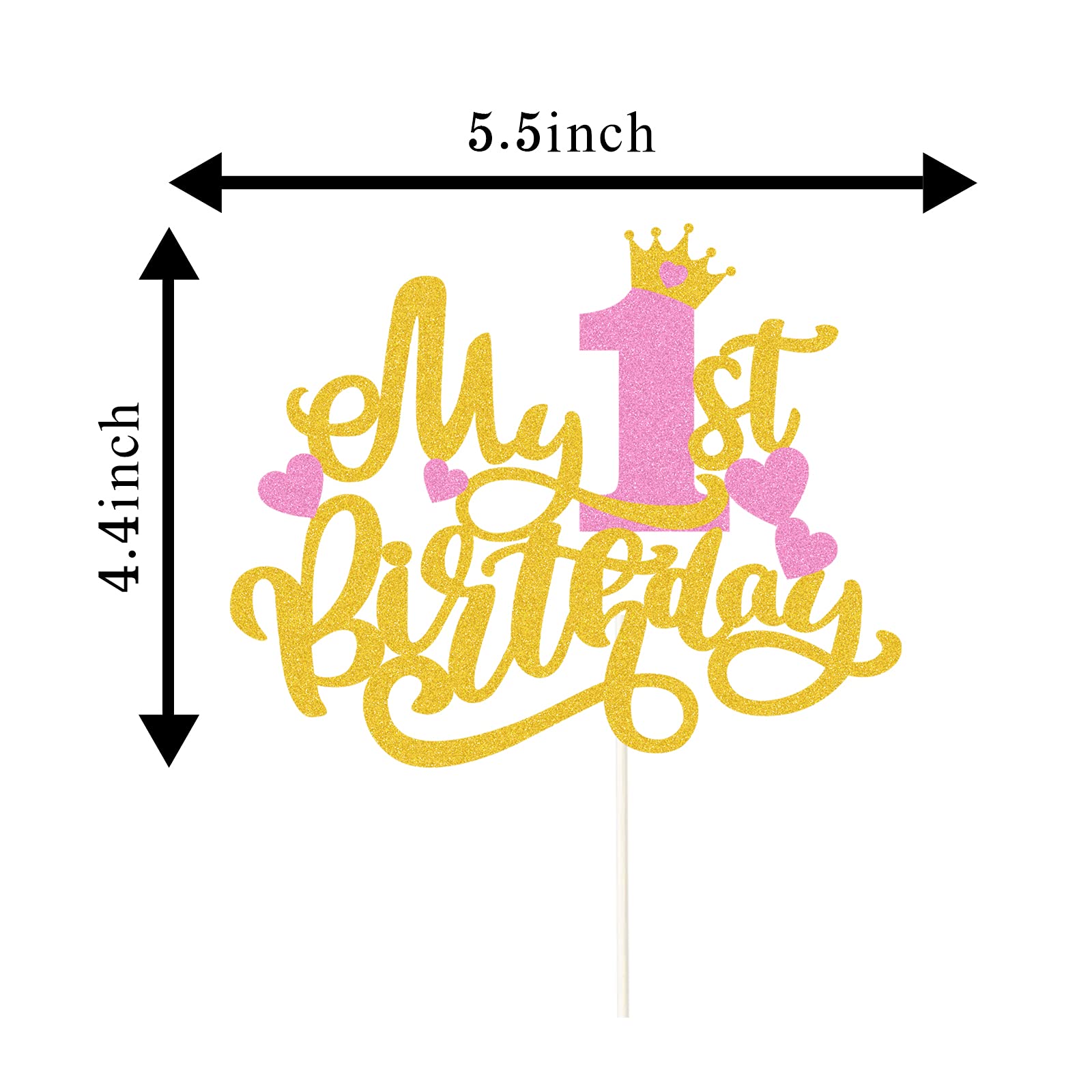 Pink Gold Glitter My 1st Birthday Cake Topper - Happy 1st Birthday Party Decorations for Girls - One Year Old Cake Decor - Baby Shower Party Supplies | Perfect for Birthday Cakes, Cupcakes, Dessert Tables & Nursery Decorations