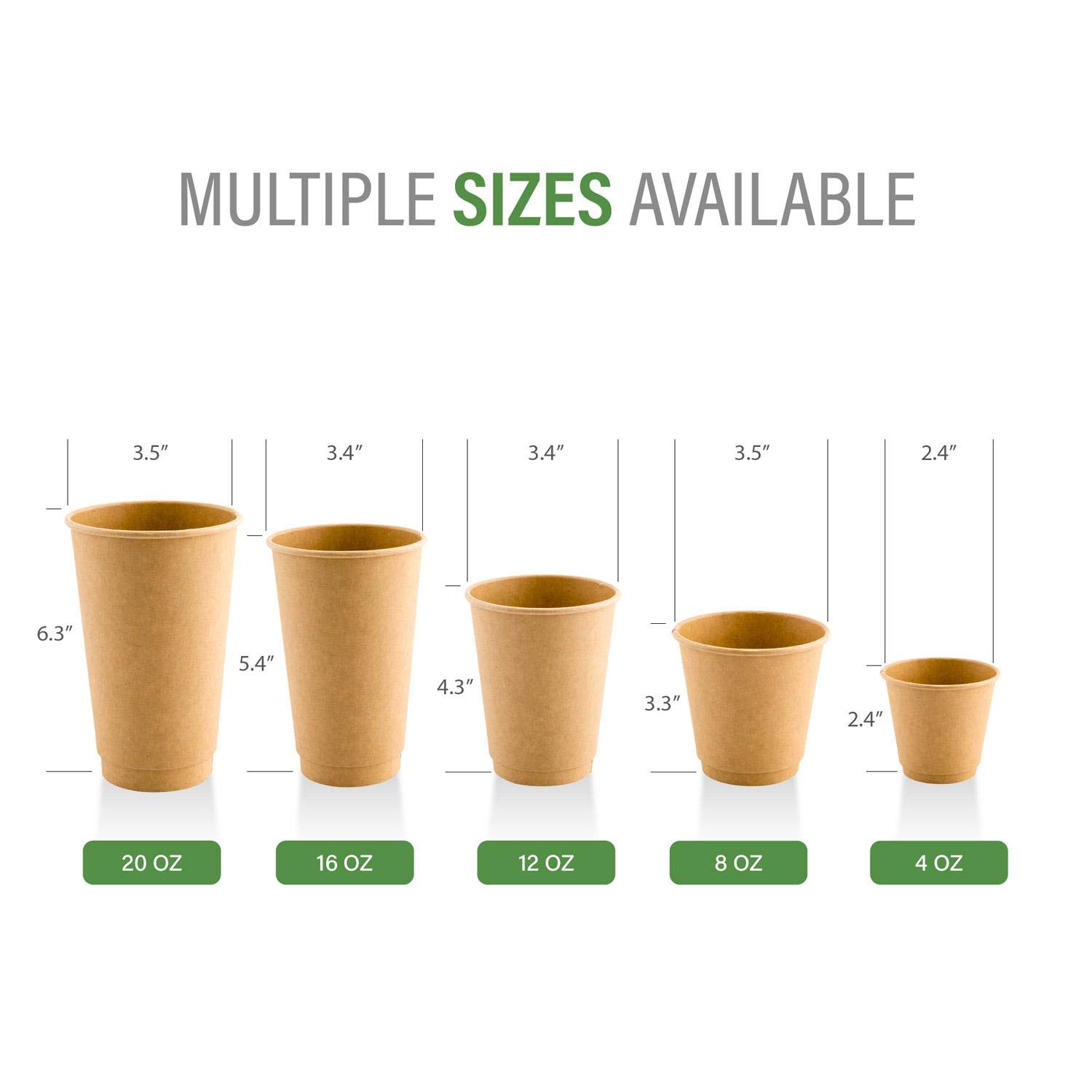 20oz Insulated Double Wall Kraft Paper Coffee Cups - 250 Pack, Leakproof & Eco-Friendly Disposable Hot Beverage Cups for Coffee, Tea, Hot Chocolate - Perfect for Cafes, Offices, and Events (Lids Sold Separately)