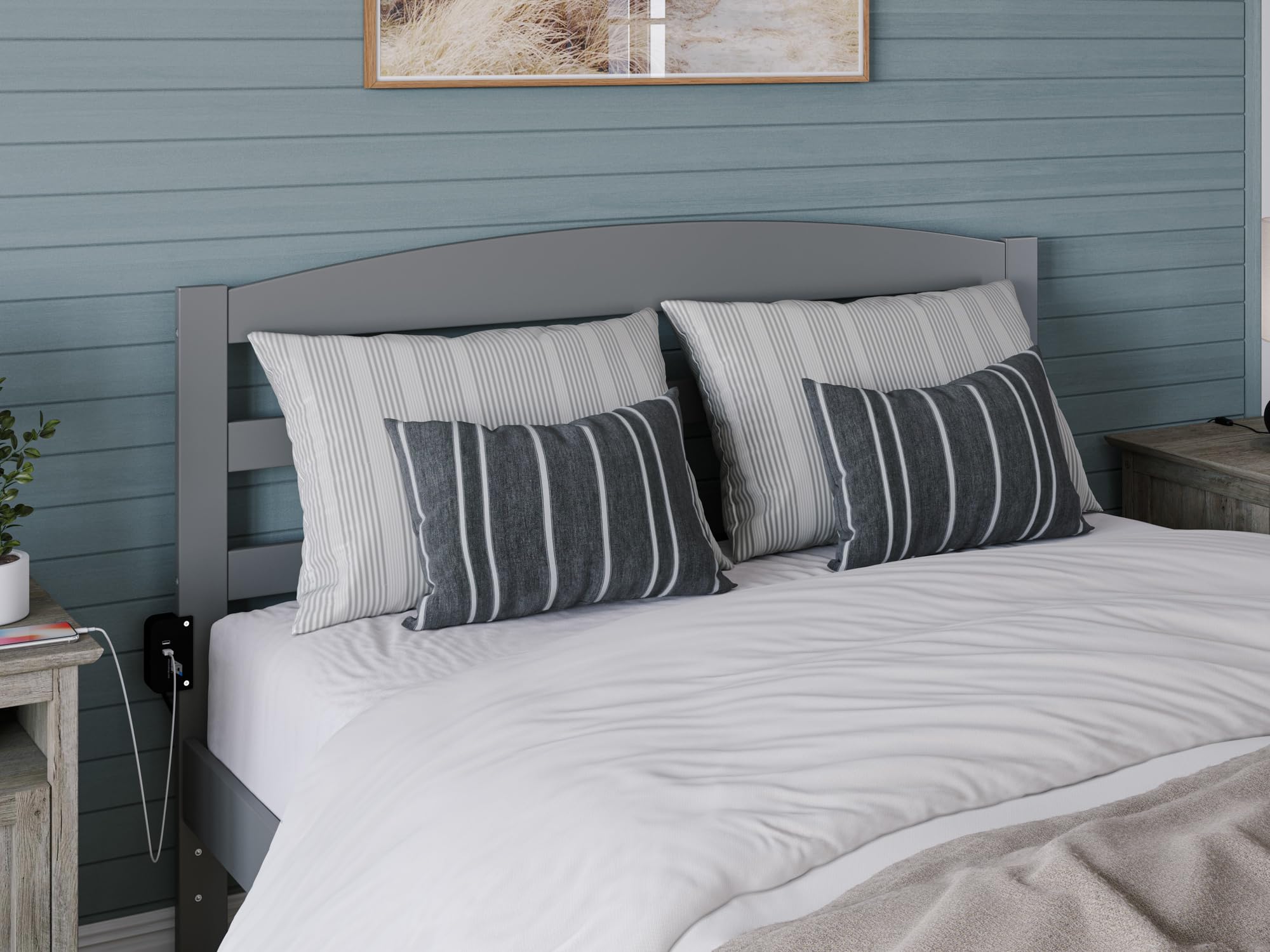 AFI Warren Full Size Platform Bed with Footboard & USB Charging Station - Modern Grey Wood Bed Frame for Master Bedroom, Guest Room, or Apartment