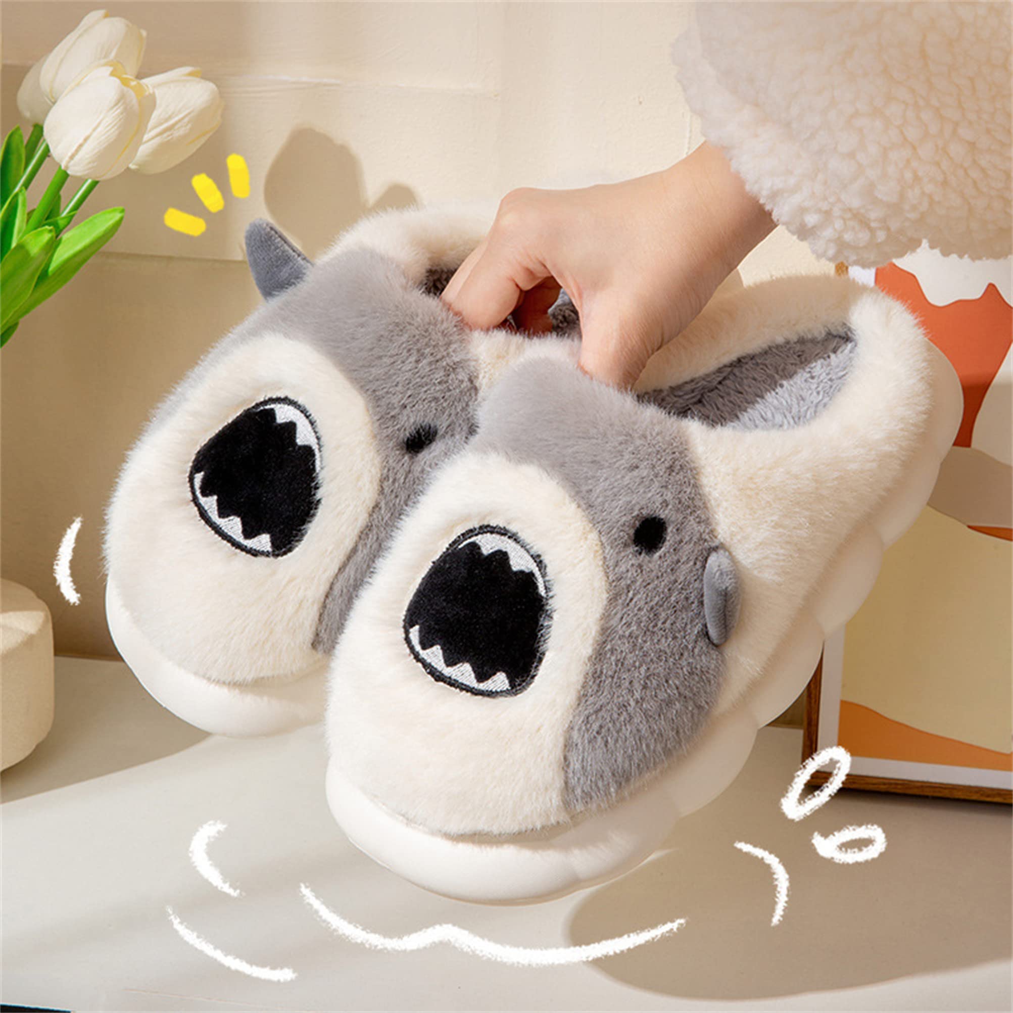Cozy Winter Animal Slippers for Women & Men - Shark Design Non-Slip Indoor/Outdoor House Shoes for Home, Beach & Casual Wear