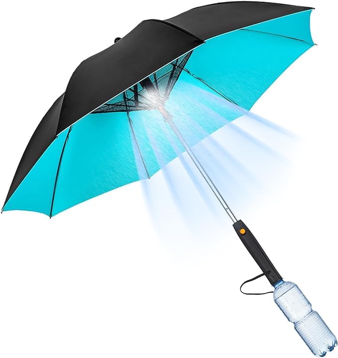 UV Blocking Umbrella with Built-in Fan & Mister - 3-in-1 Cooling Umbrella for Sun Protection, Outdoor Activities, Beach, and Summer Travel