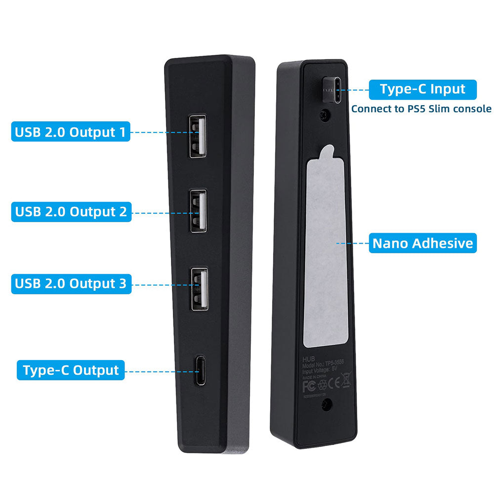 DOBE 4-Port USB Hub for PS5 Slim Disc & Digital Edition - High-Speed Data Transfer Hub - Black (TP5 3556) - Perfect for Gaming, Streaming & Charging Multiple Devices