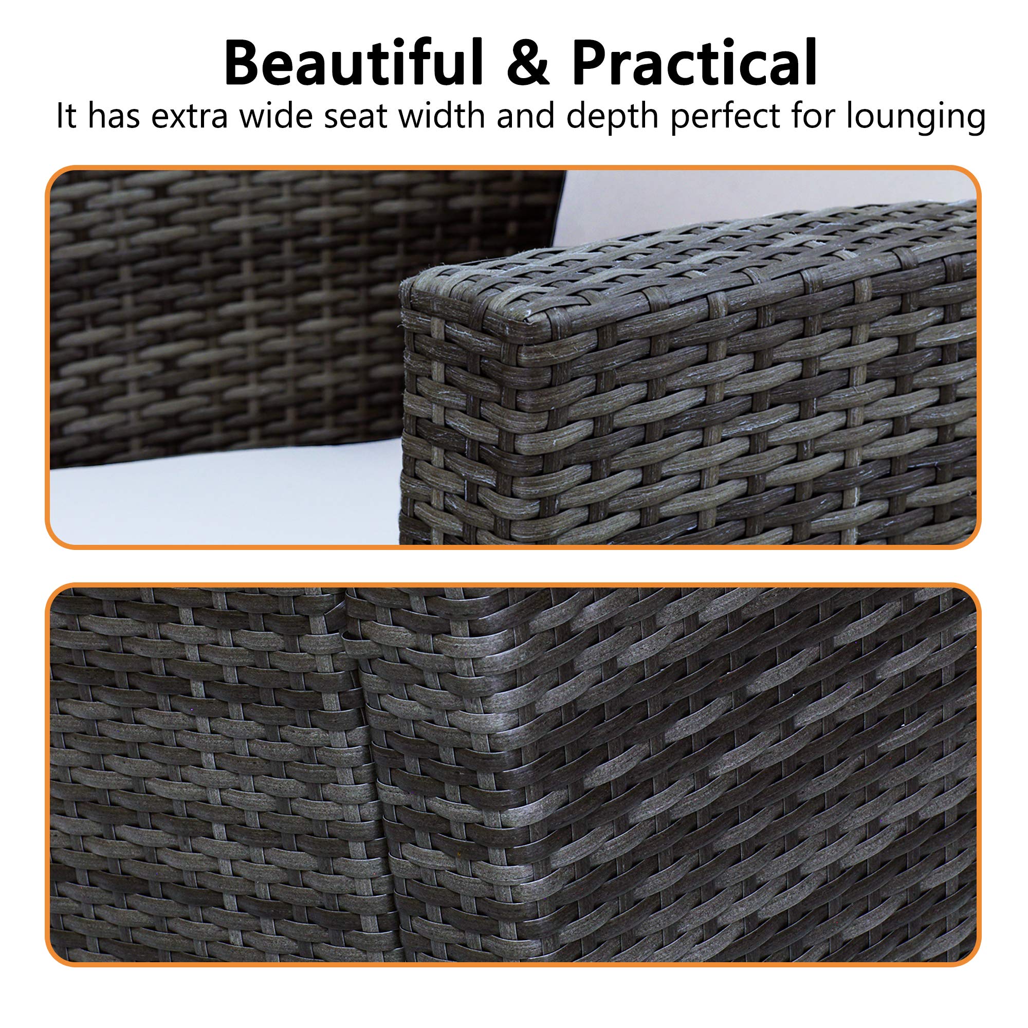 4-Piece All-Weather Wicker Patio Furniture Set - Outdoor Rattan Sectional Sofa with Cushions & Coffee Table - Grey Conversation Set for Balcony, Garden, Backyard - Perfect for Relaxing & Entertaining Outdoors