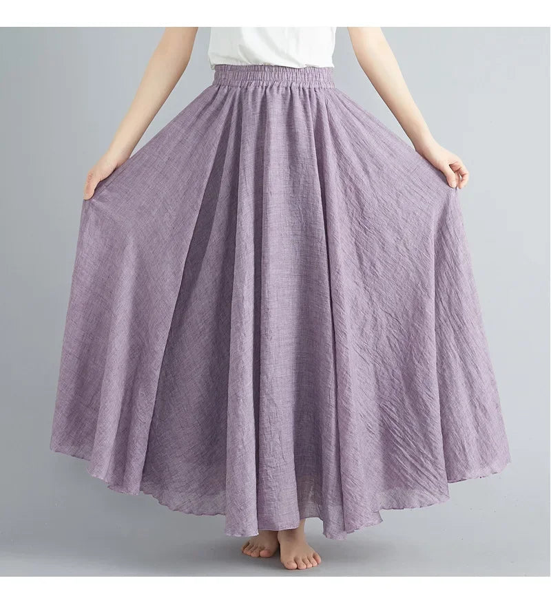 Stylish Women's Cotton Linen Maxi Skirt - Y2K Elegant Boho Long Skirt for Beach, Casual & Harajuku Fashion | Perfect for Summer Outfits, Vacations & Street Style