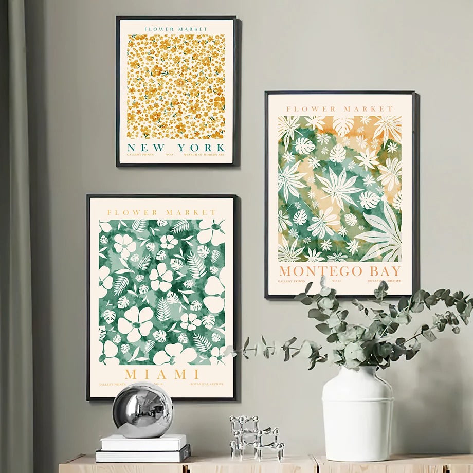 Green Leaves Herbarium Canvas Posters - Botanical Wall Art for Home & Office Decor | Perfect for Living Room, Bedroom & Study