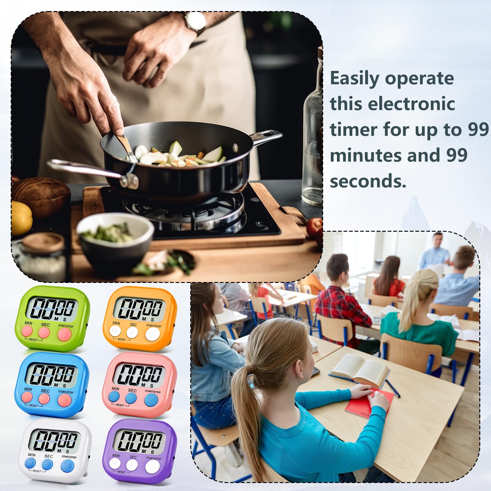 4 Pack Magnetic Digital Kitchen Timer with Large Display & Loud Alarm - Countdown Timer for Cooking, Baking, Gym, Classroom, Games, Study Breaks (4 Colors: Pink, Green, Orange, White) - Perfect for Meal Prep, Workout Timing & Productivity Management