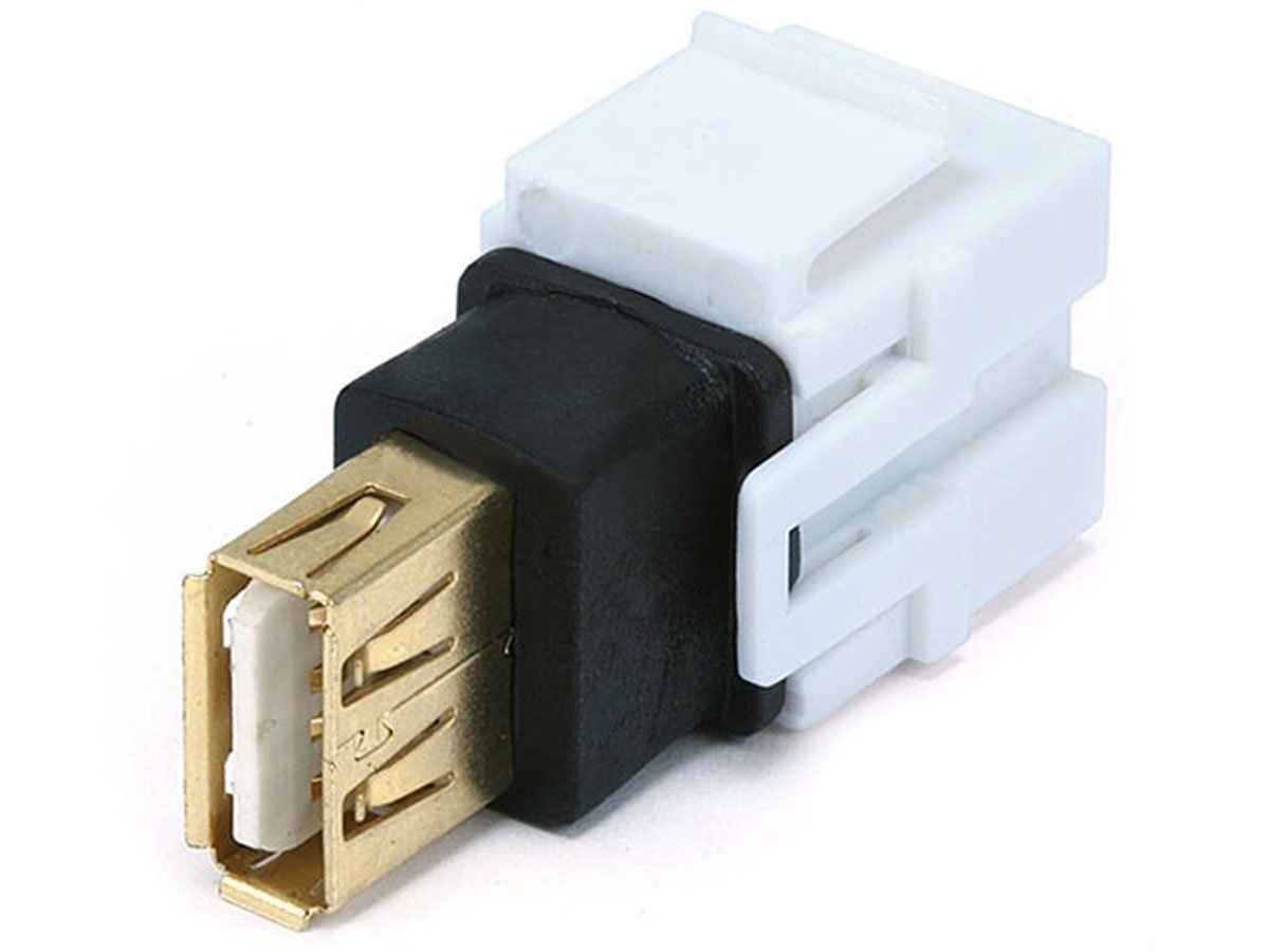 Monoprice 6561 Keystone Jack - USB A Female to Female Coupler Adapter, Flush Mount White - Perfect for Home Office, Server Rooms & Network Installations