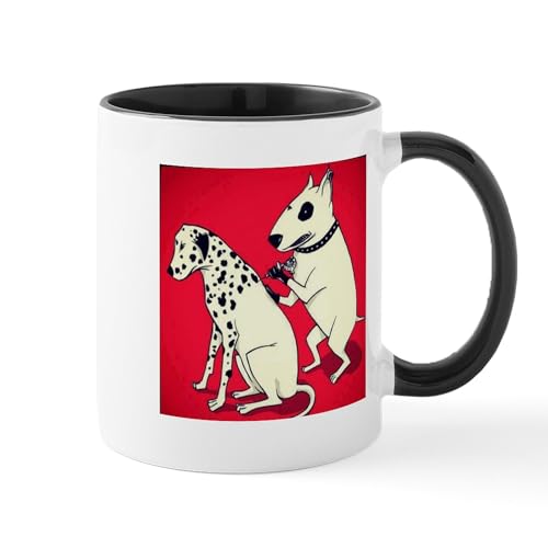 White/Black Inside - Dalmatian Getting Some Ink Mugs