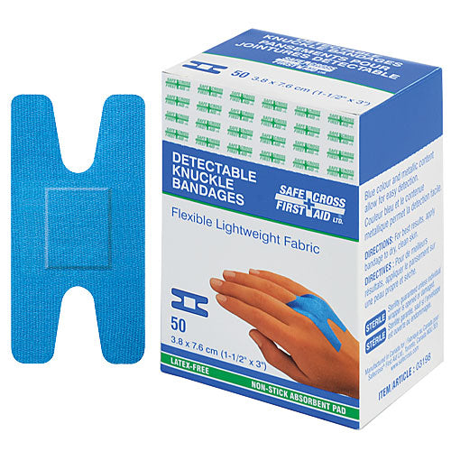 Detectable Fabric Bandages for Knuckles - 3.8 x 7.6 cm (50 Count/Box) - Ideal for Food Industry & Healthcare Safety Compliance