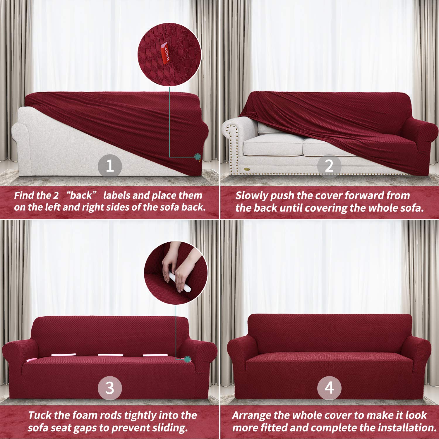 YEMYHOM Jacquard Stretch Sofa Cover - Non-Slip Elastic Furniture Protector for Living Room Chairs, Pet-Proof Armchair Slipcover (Small, Christmas Wine Red) - Perfect for Home Decor, Pet Owners & Holiday Styling
