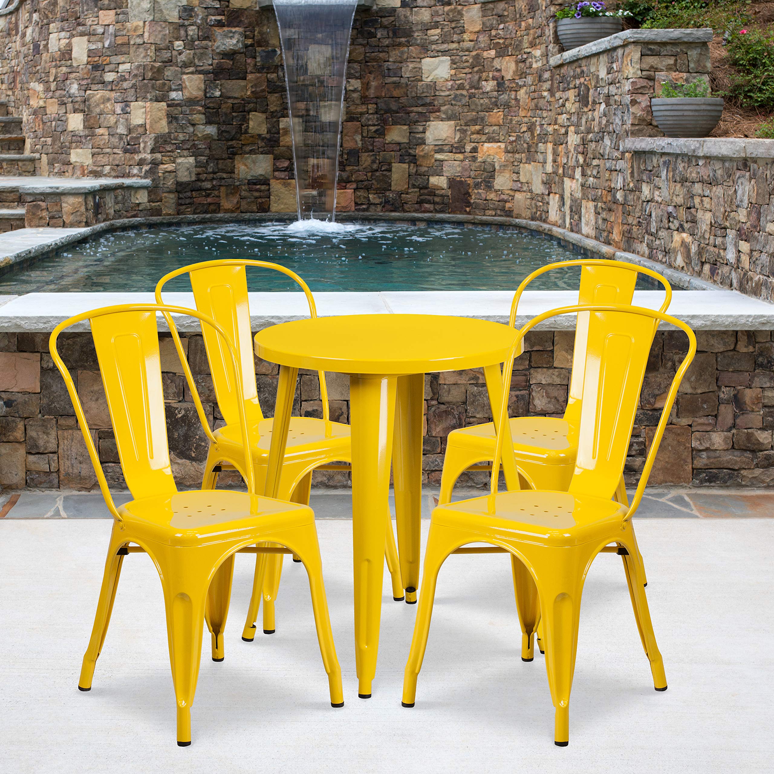 EMMA + OLIVER 24-Inch Round Commercial-Grade Metal Bistro Table Set with 4 Weather-Resistant Cafe Chairs - Indoor Outdoor Dining Solution for Patio, Restaurant, Cafe & Backyard