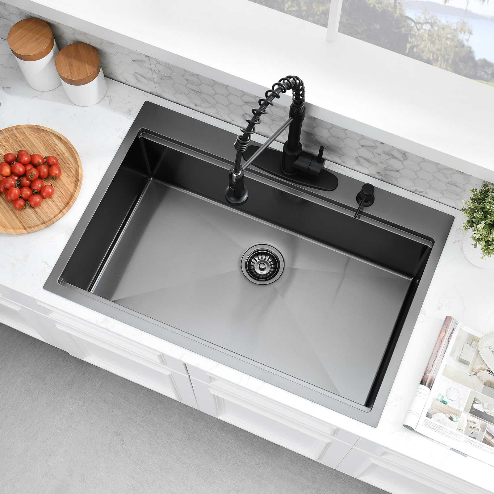30×22 Inch Black Stainless Steel Kitchen Sink Drop In - 16 Gauge Heavy Duty 10