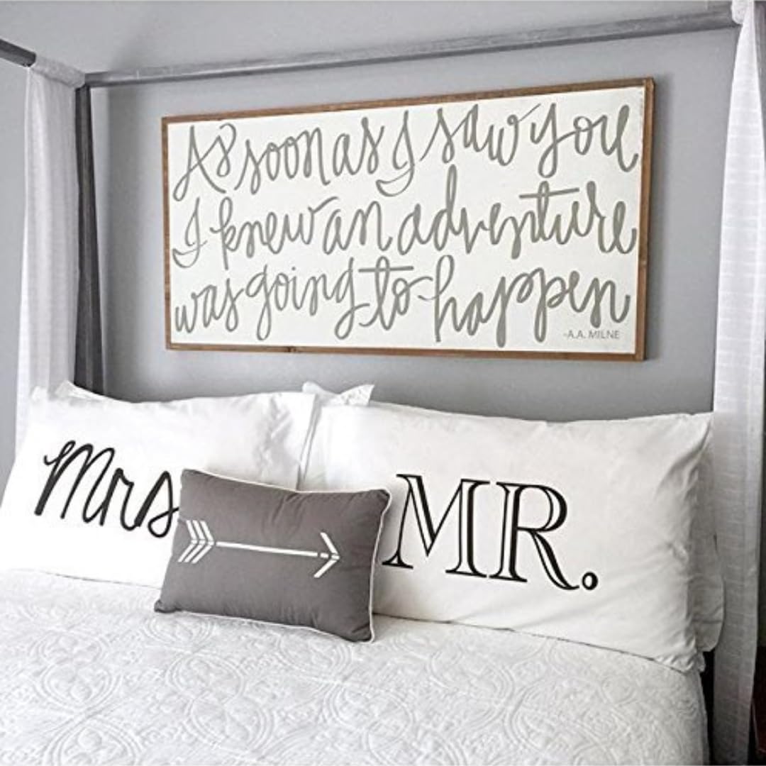 Mr and Mrs Pillowcases Set - His & Hers Queen Size Anniversary Wedding Gift for Couples - Romantic Bedroom Decor for Newlyweds, Valentine's Day & Special Occasions