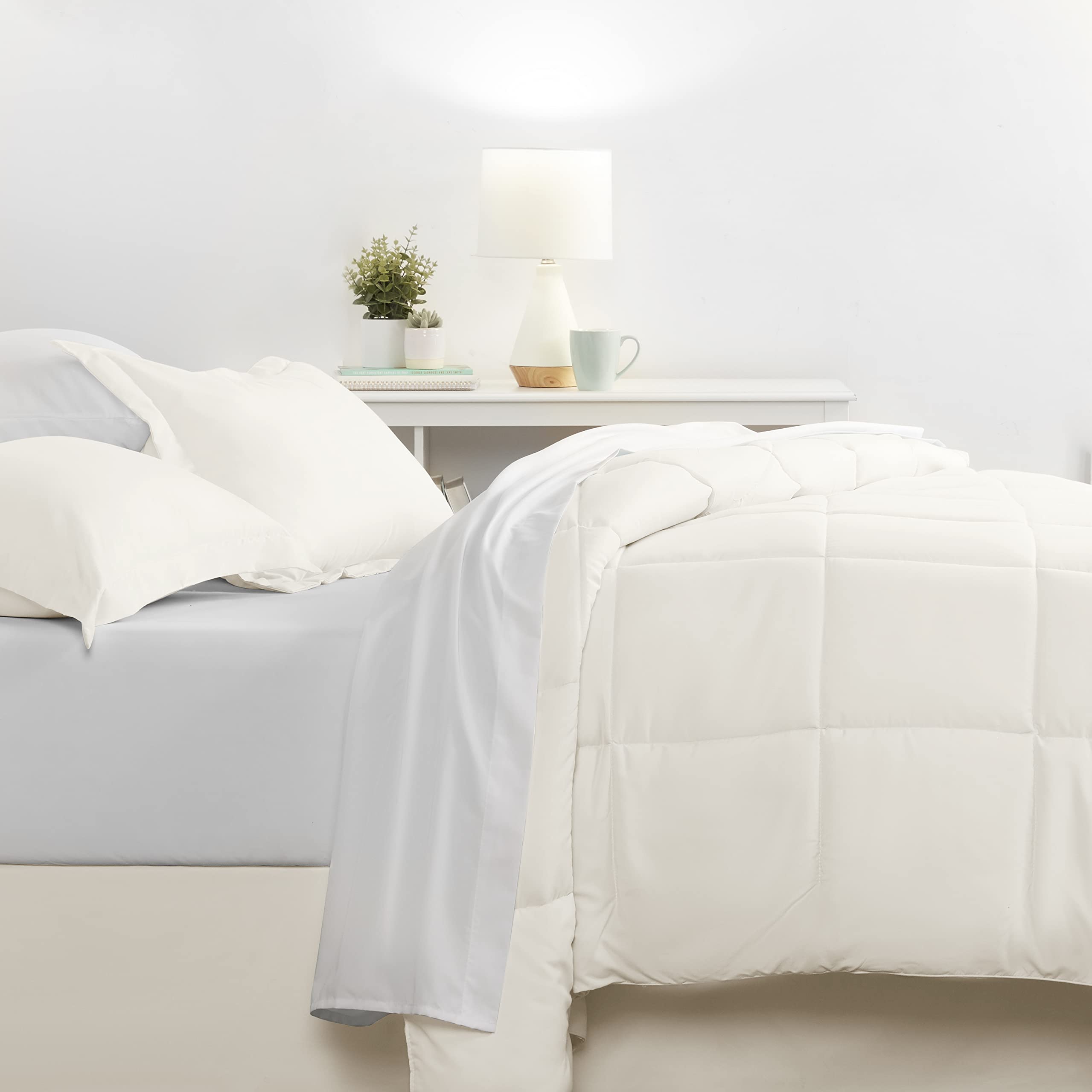 ienjoy Home Bed in a Bag - Twin Size Ivory Comforter Set | Soft Bedding Collection for Kids & Guest Rooms | Complete Bedroom Solution with Sheets, Pillowcases & Shams