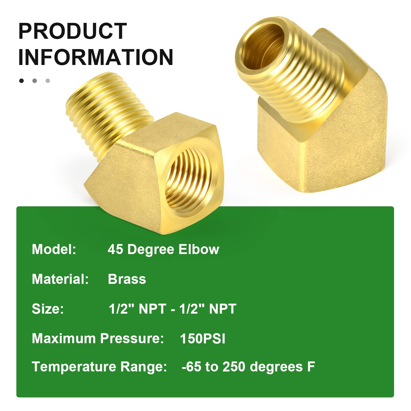 TAISHER 5PCS 45 Degree Barstock Street Elbow, 1/2 Inch NPT Male to Female Brass Pipe Fitting - Perfect for Plumbing, HVAC, and Industrial Applications