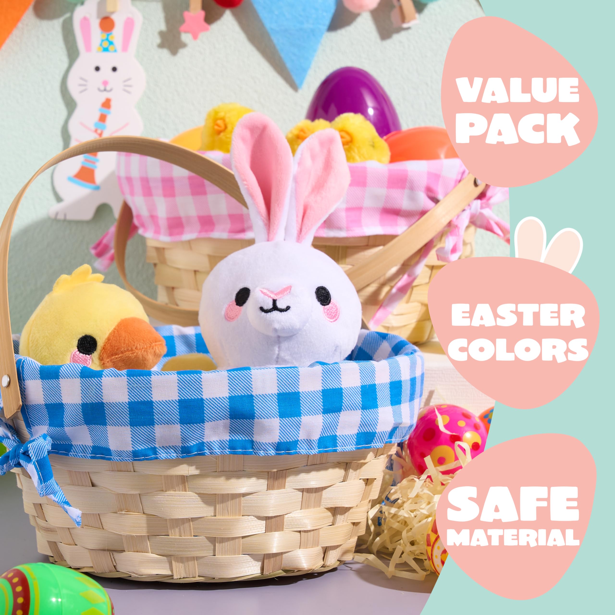 JOYIN 2-Pack Easter Bamboo Woven Baskets with Linen Liner & Handle - Decorative Party, Picnic, Easter Egg Hunt Gift Baskets for Kids (Boys & Girls) - Perfect for Candy, Treats & Holiday Decorations