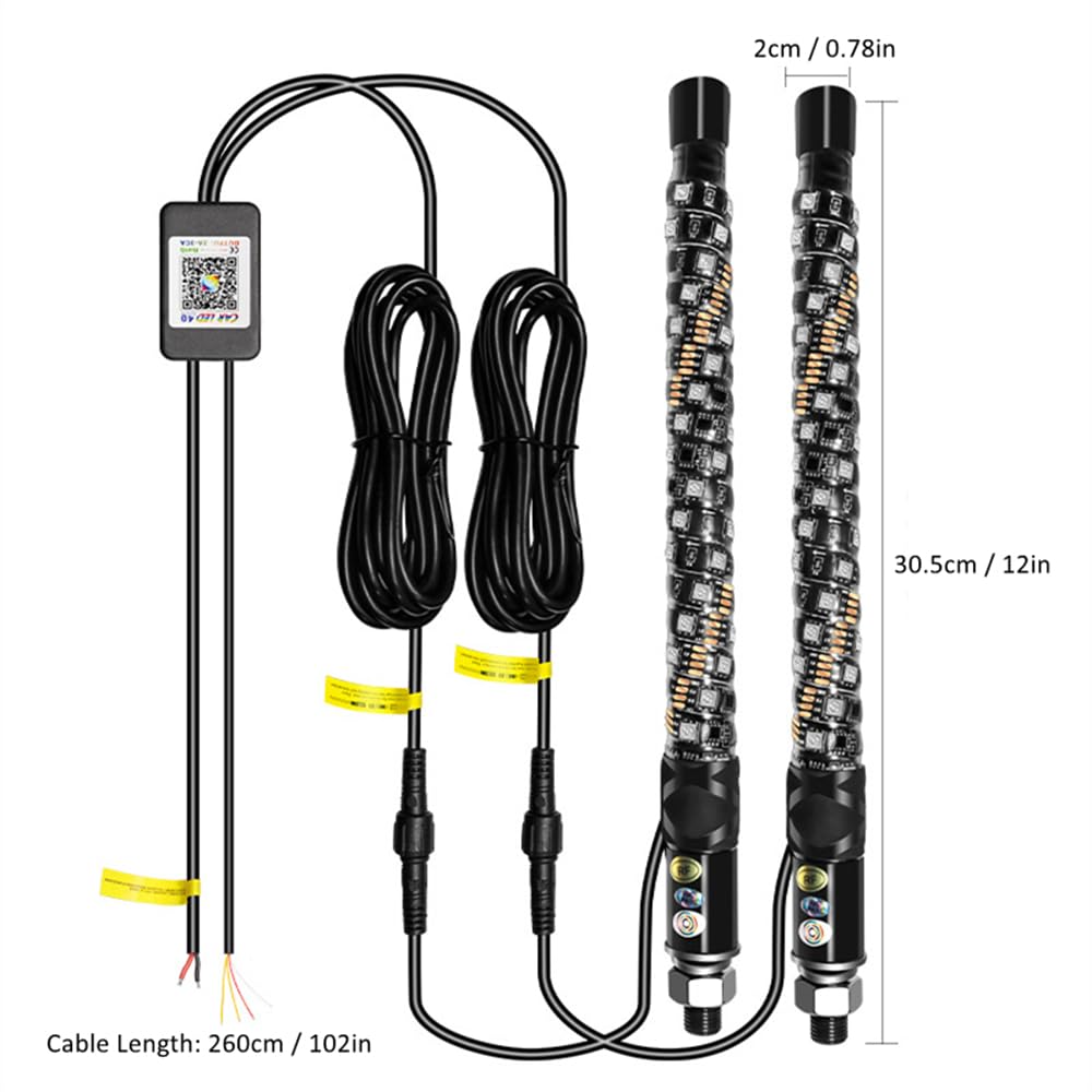 UTV ATV LED Antenna Whip Lights - RGB Spiral Light Up Whip for Side by Side Vehicles, 120pcs 5050 SMD Go Light with APP & Remote Control - Perfect for Off-Roading, Night Riding & Outdoor Adventures