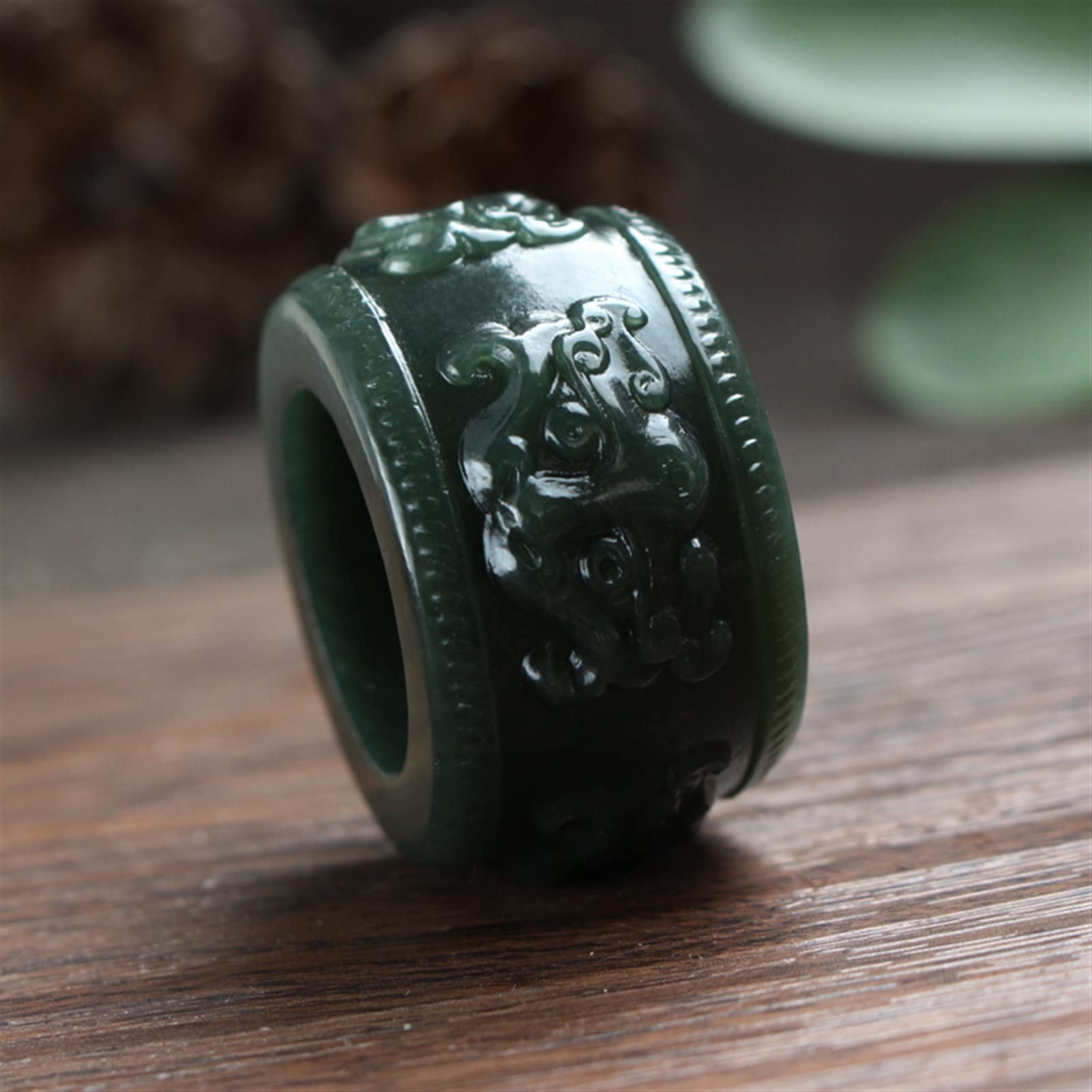 Zhengbo 100% Natural Handmade Hetian Black Jade Dragon Ring - Authentic Jade Jewelry for Men & Women - Size 9 - Perfect Gift for Anniversary, Birthday & Spiritual Protection