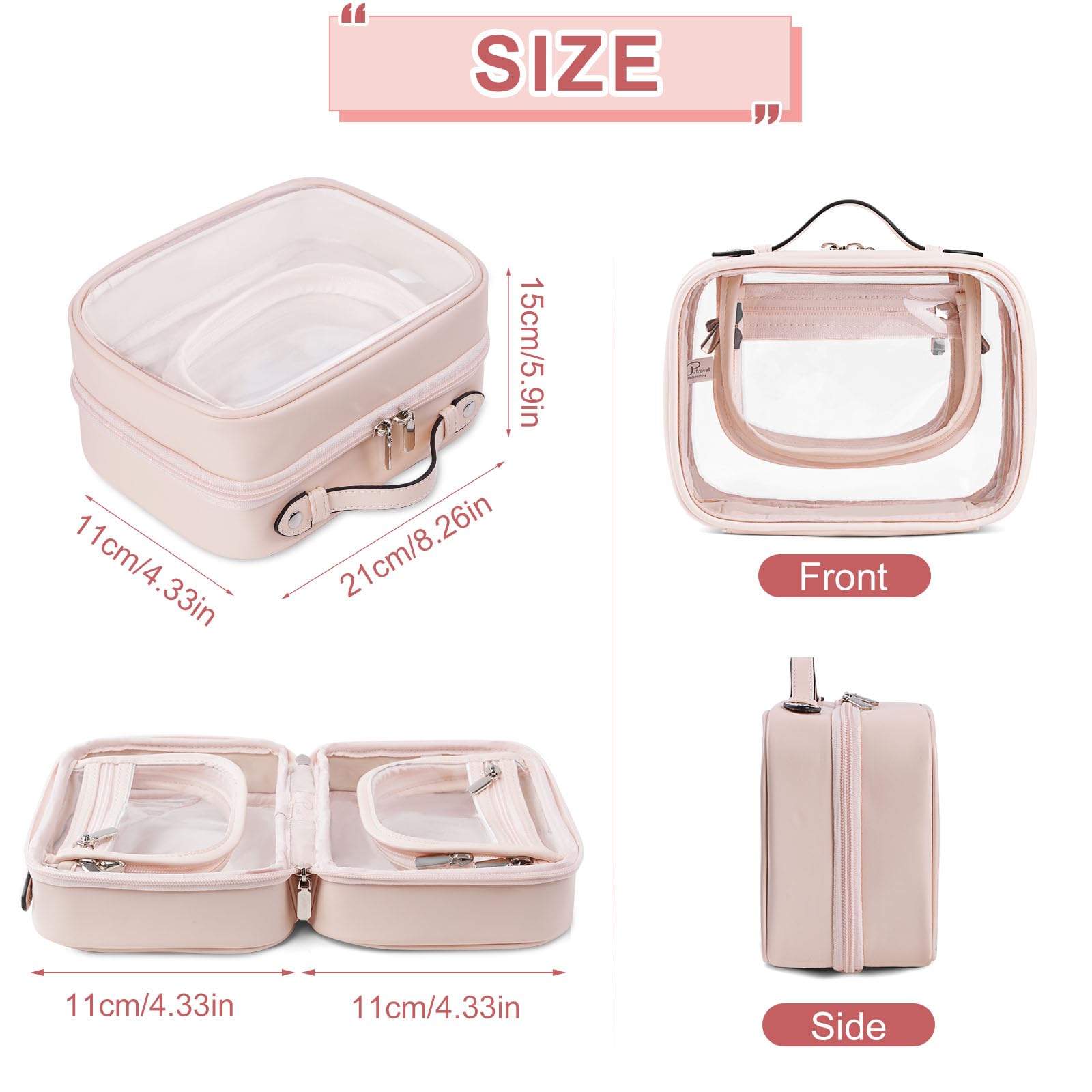 Clear Travel Toiletry Bag with Zipper - 2 Layer Waterproof Cosmetic Organizer for Makeup & Essentials