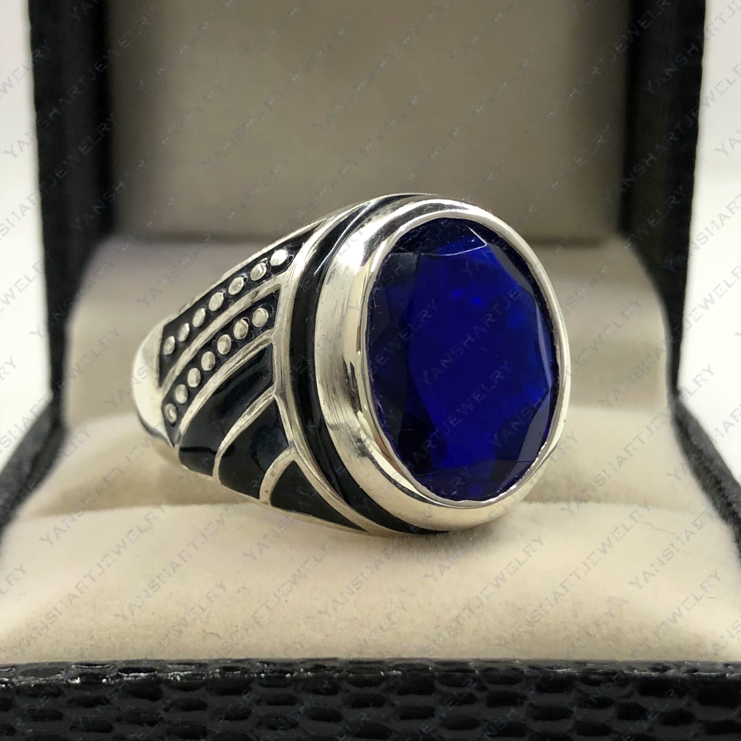 Blue Sapphire Engagement Ring for Women & Men - 925 Sterling Silver Wedding Band with CZ Stones - Anniversary Gift for Her or Him - Perfect for Proposals, Weddings & Special Occasions