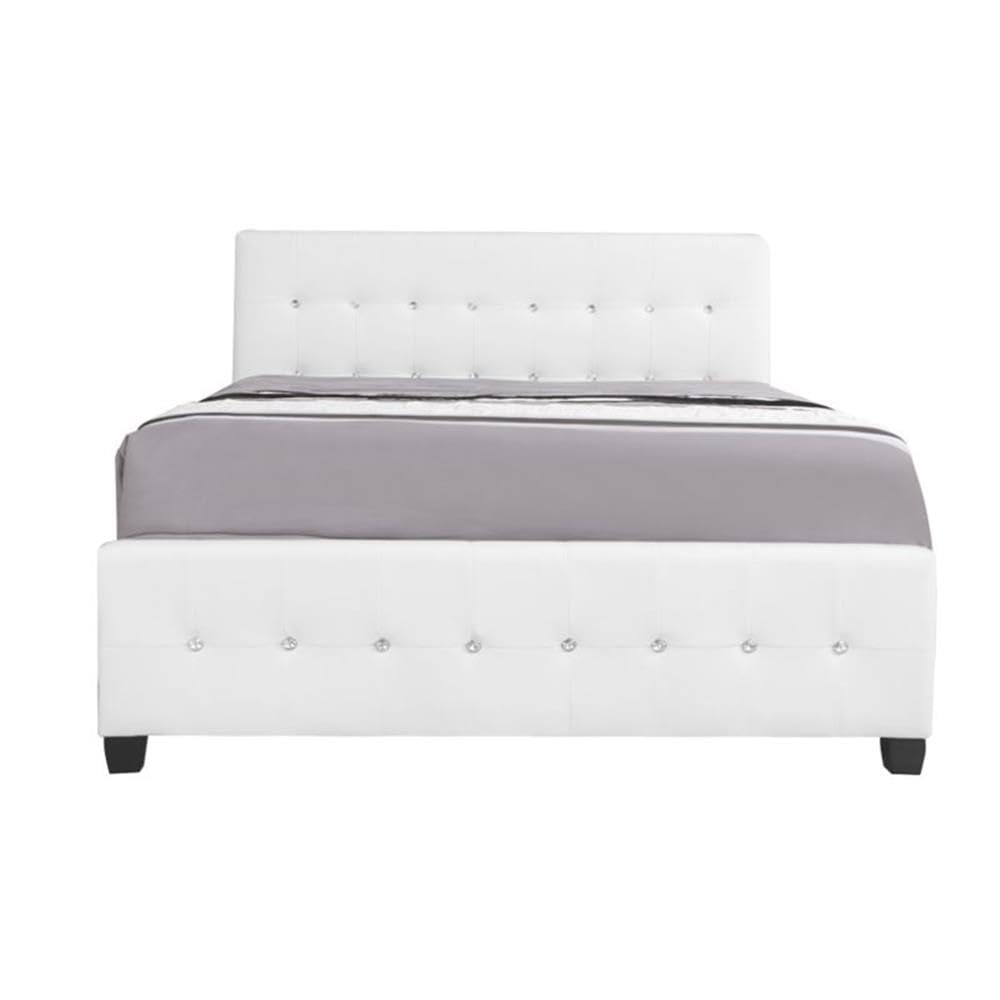 Glory Furniture Diamond Faux Leather Upholstered Queen Size Bed Frame in White - Modern Luxury Bedroom Furniture for Master Bedroom & Guest Room