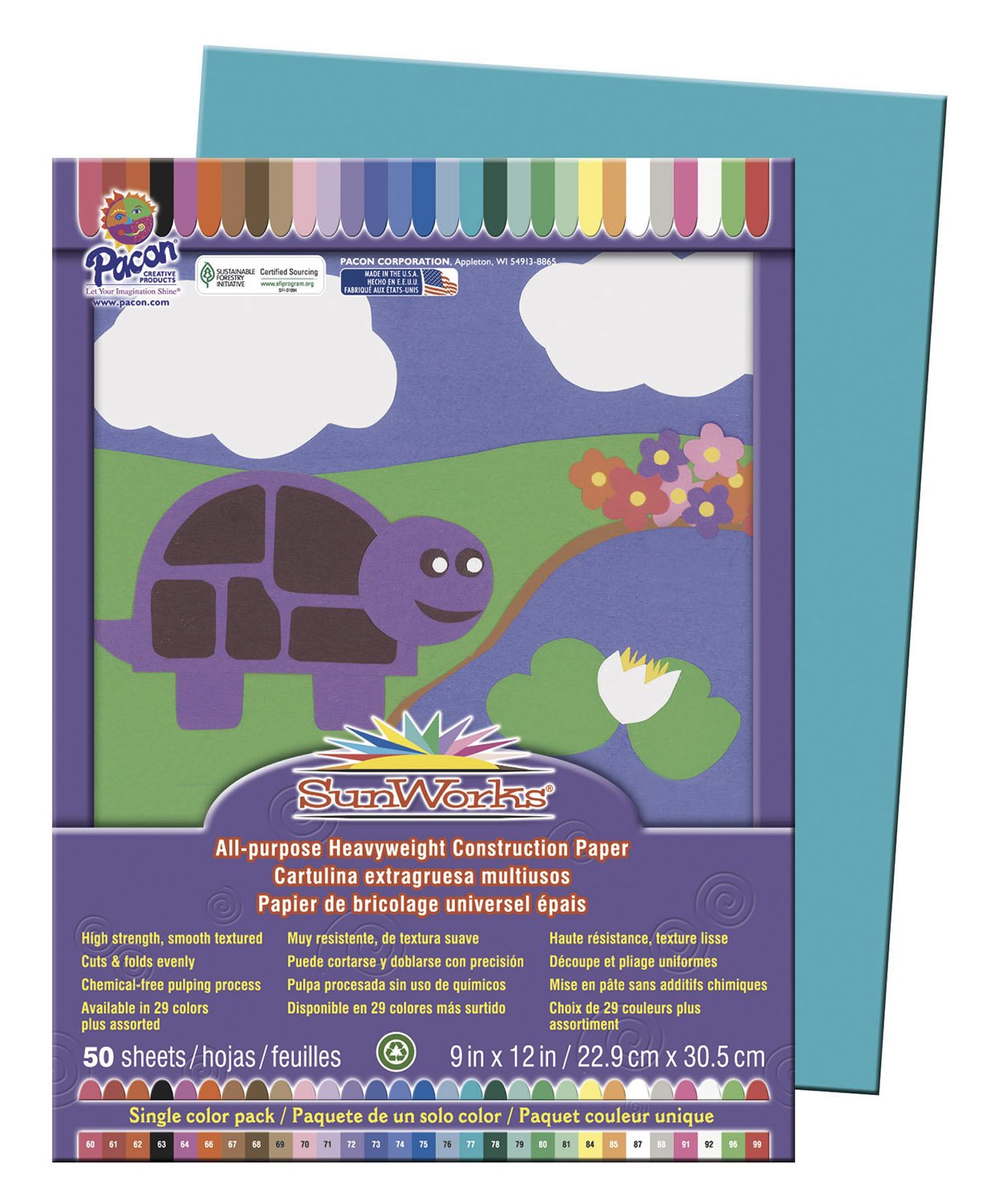 SunWorks Construction Paper - 50 Sheets, 10 Vibrant Colors, Heavyweight 76 lb, Non-Fade, Perfect for Arts & Crafts, Scrapbooking, School Projects, and DIY Home Decor