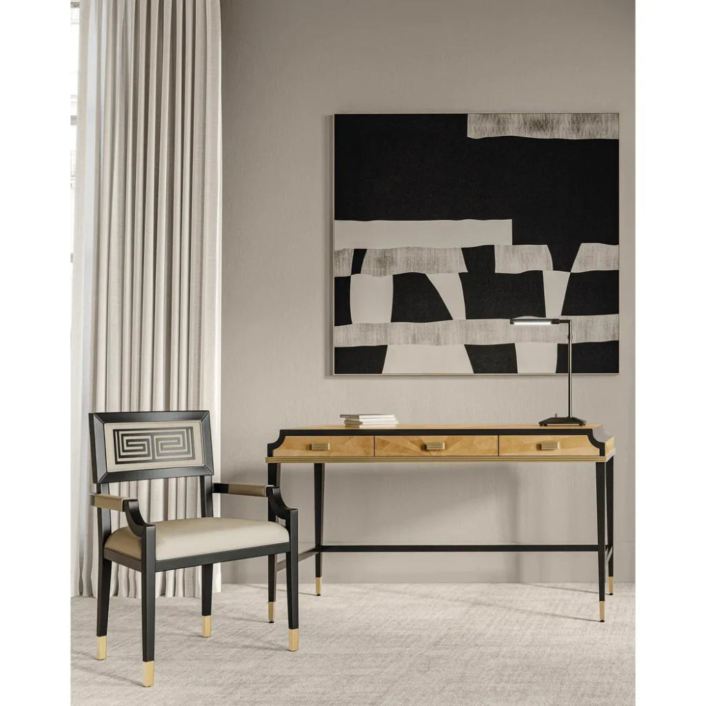 60.5 Inch Kallista Taupe Wood Black Modern Writing Desk - Home Office Furniture for Study, Work & Remote Learning