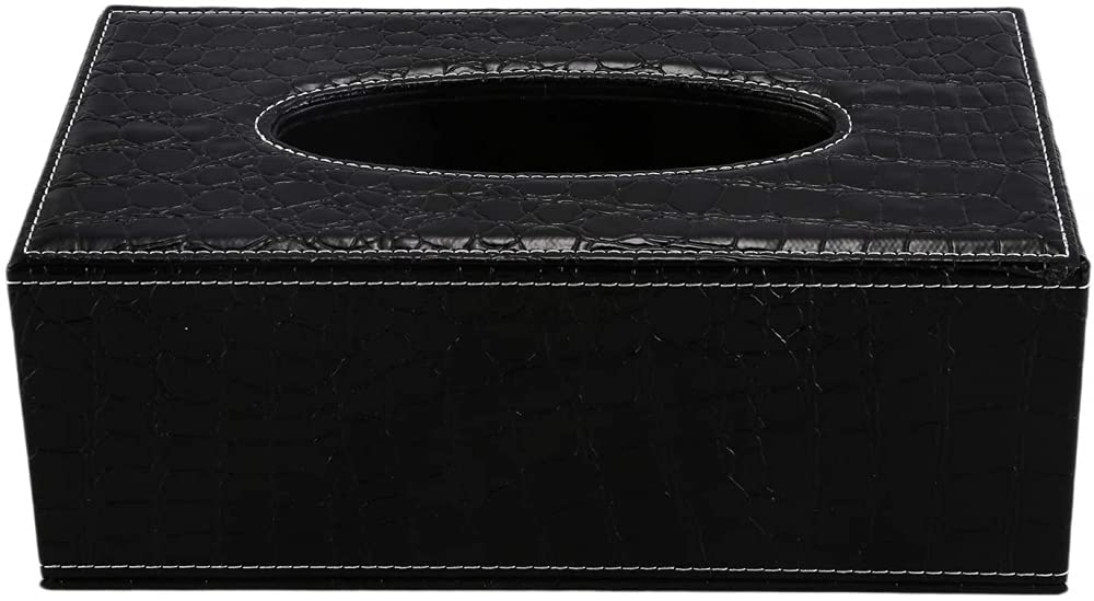 Black Rectangle Tissue Box Holder - Stylish Home & Office Paper Tissue Case for Living Room, Bedroom, and Desk Organization