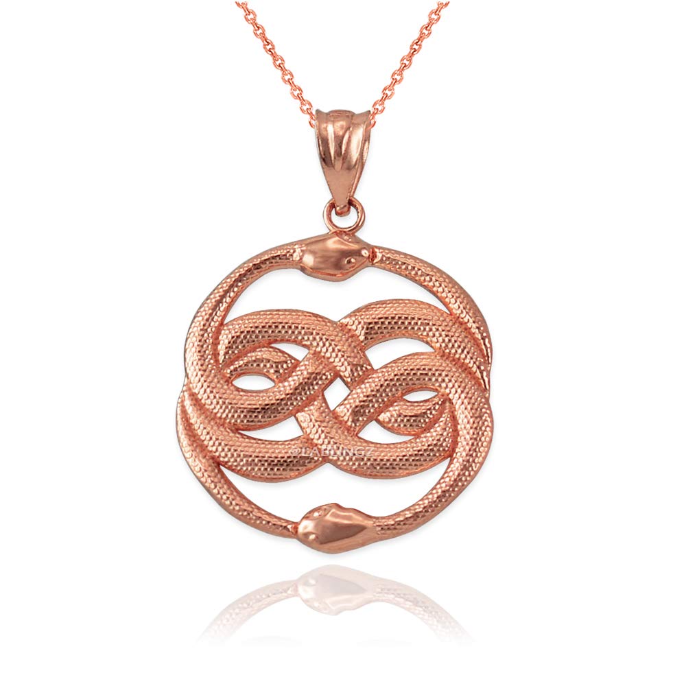 10K Rose Gold Double Infinity Ouroboros Snake Pendant Necklace for Women - Elegant Jewelry Gift for Anniversary, Valentine's Day & Special Occasions