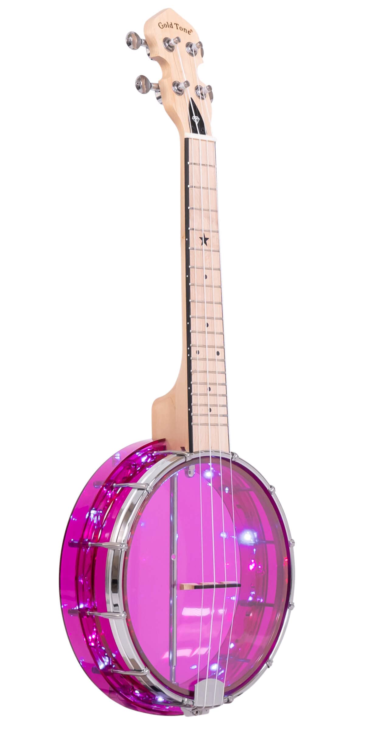 Gold Tone LGLT-A LED Light Up See-Through Banjo Ukulele with Amethyst Gem - Transparent Electric Ukelele for Stage Performance & Nighttime Playing