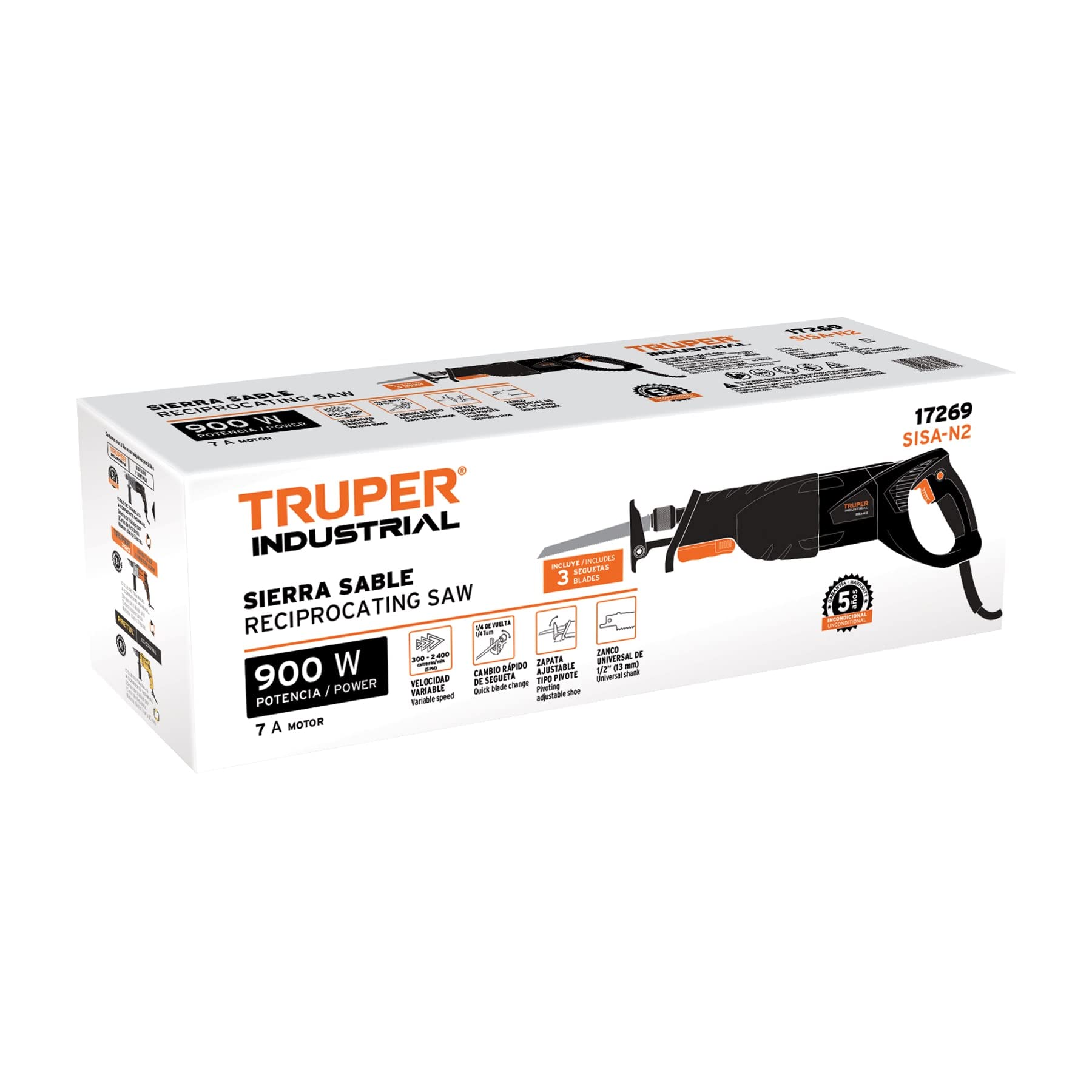 TRUPER SISA-N2 900W Heavy Duty Reciprocating Saw - Powerful Electric Cutting Tool for Wood, Metal & Demolition - Ideal for Construction, Renovation & DIY Projects