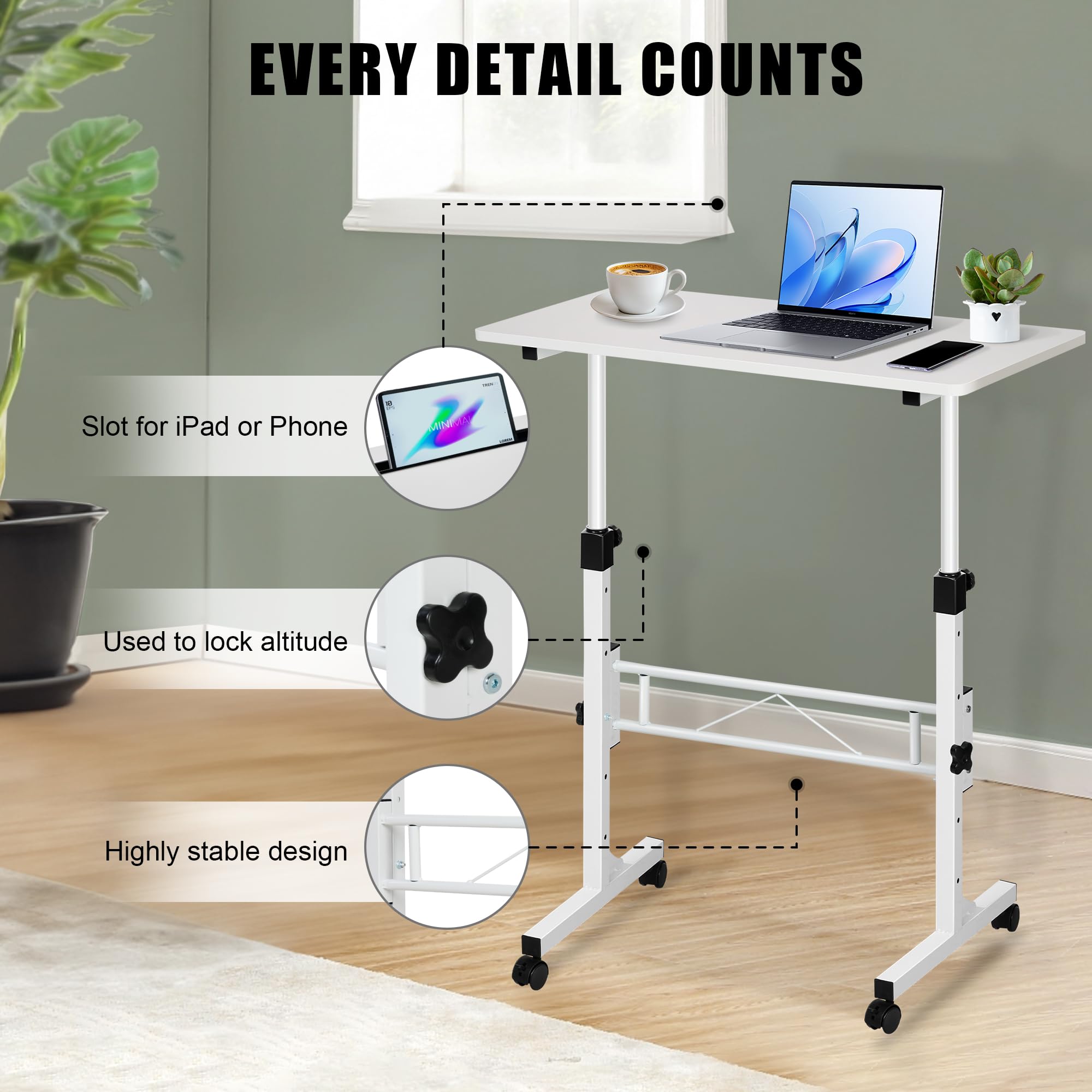 Adjustable Standing Desk with Wheels for Treadmill & Office Use