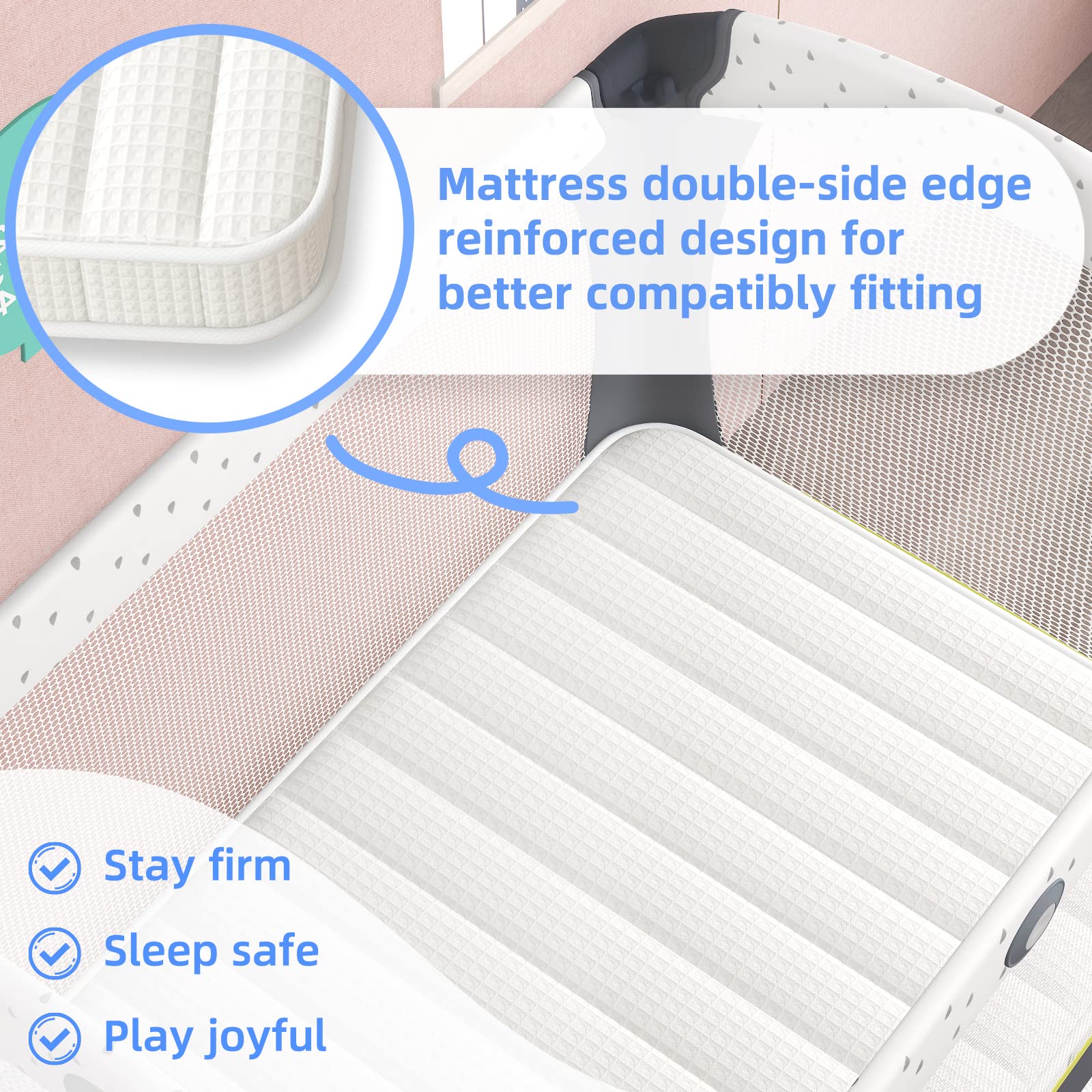 Pack and Play Mattress - Waterproof, Portable & Comfortable Baby Crib Mattress for Travel & Home Use | Perfect for Playpens, Bassinets & Daycare