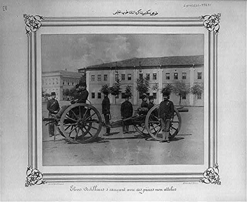 Vintage Photo of Students at Imperial Artillery School in Istanbul, Turkey with Cannon - Historical Military Education & Ottoman Empire Memorabilia for Collectors, History Enthusiasts, and Home Decor