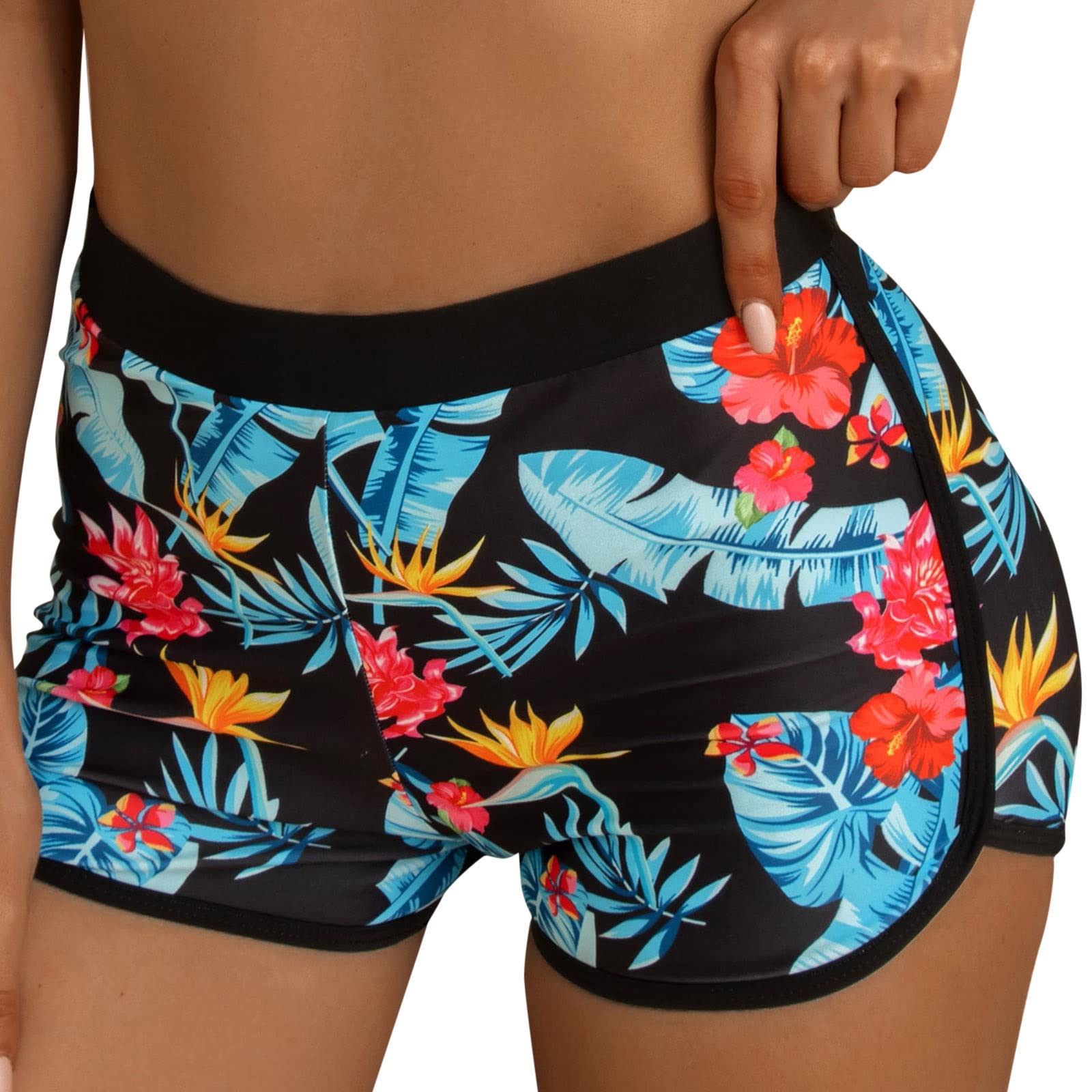 Women's High Waist Bikini Swimwear Set - Lace Trim Briefs & Tropical Print Swim Shorts - Perfect for Beach Vacations, Pool Parties & Summer Getaways