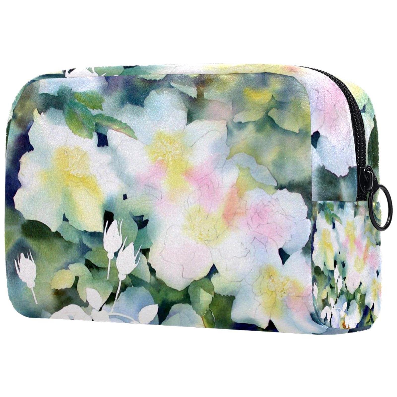 Waterproof Travel Makeup Bag with Brush Holder - Professional Cosmetic Organizer for Women, Portable Makeup Case with Floral Design - Perfect for Travel, Gym, and Daily Beauty Storage