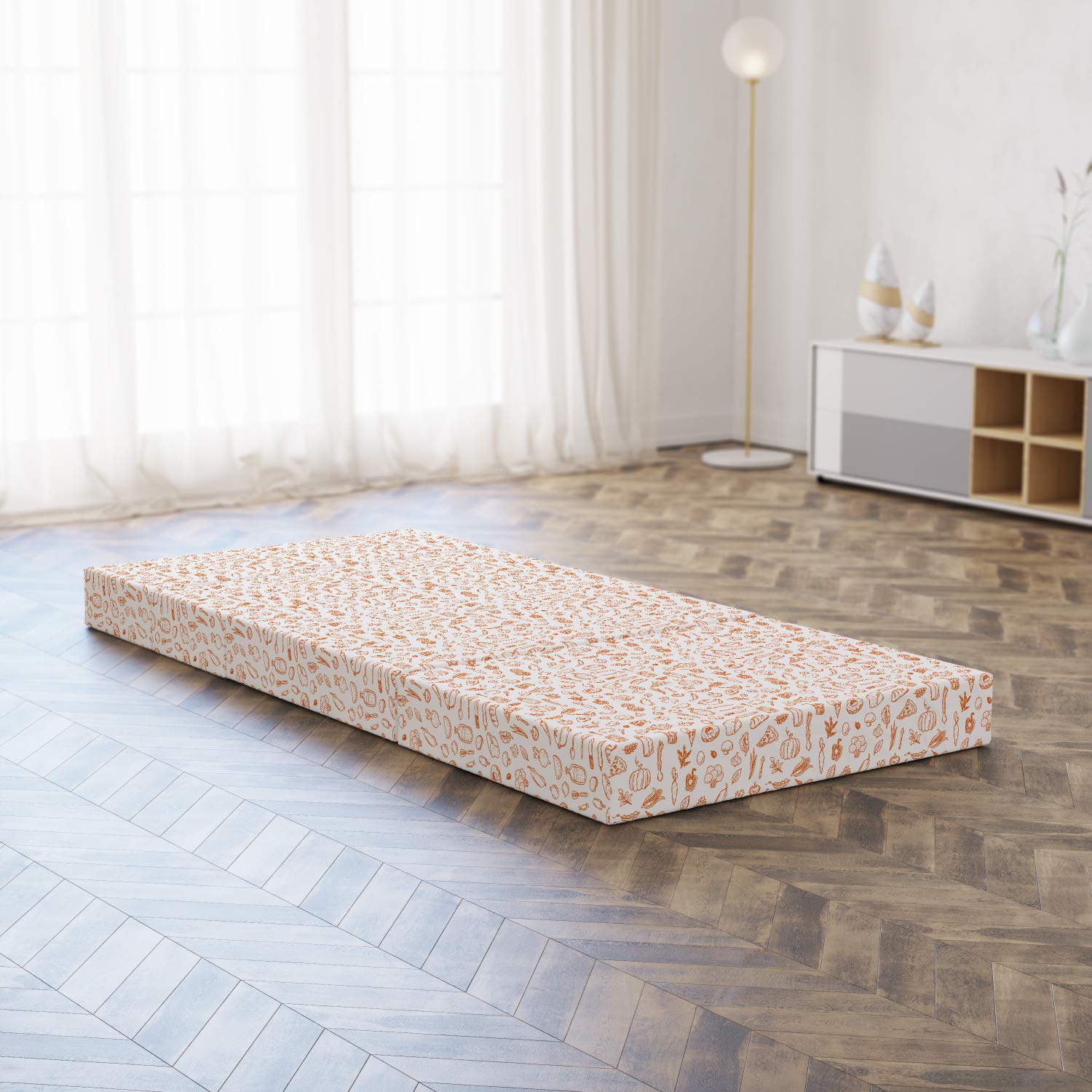 Ambesonne Food Art Foldable Mattress - Rolling Pin Whisk Lemon Print, 74.8