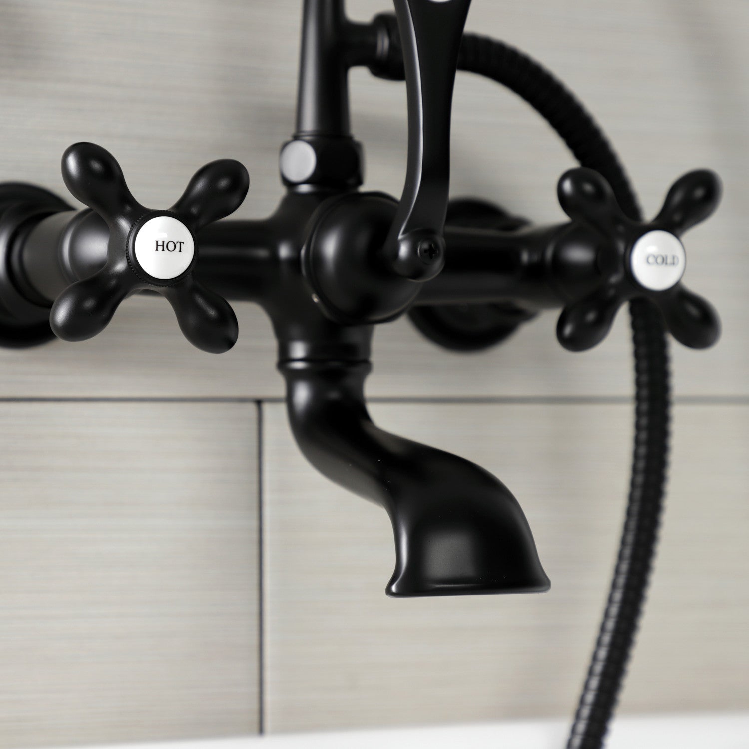 Vintage Matte Black Clawfoot Tub Faucet with Hand Shower - 3-Handle Wall Mount 2-Hole Design for Bathroom & Luxury Spa Experience